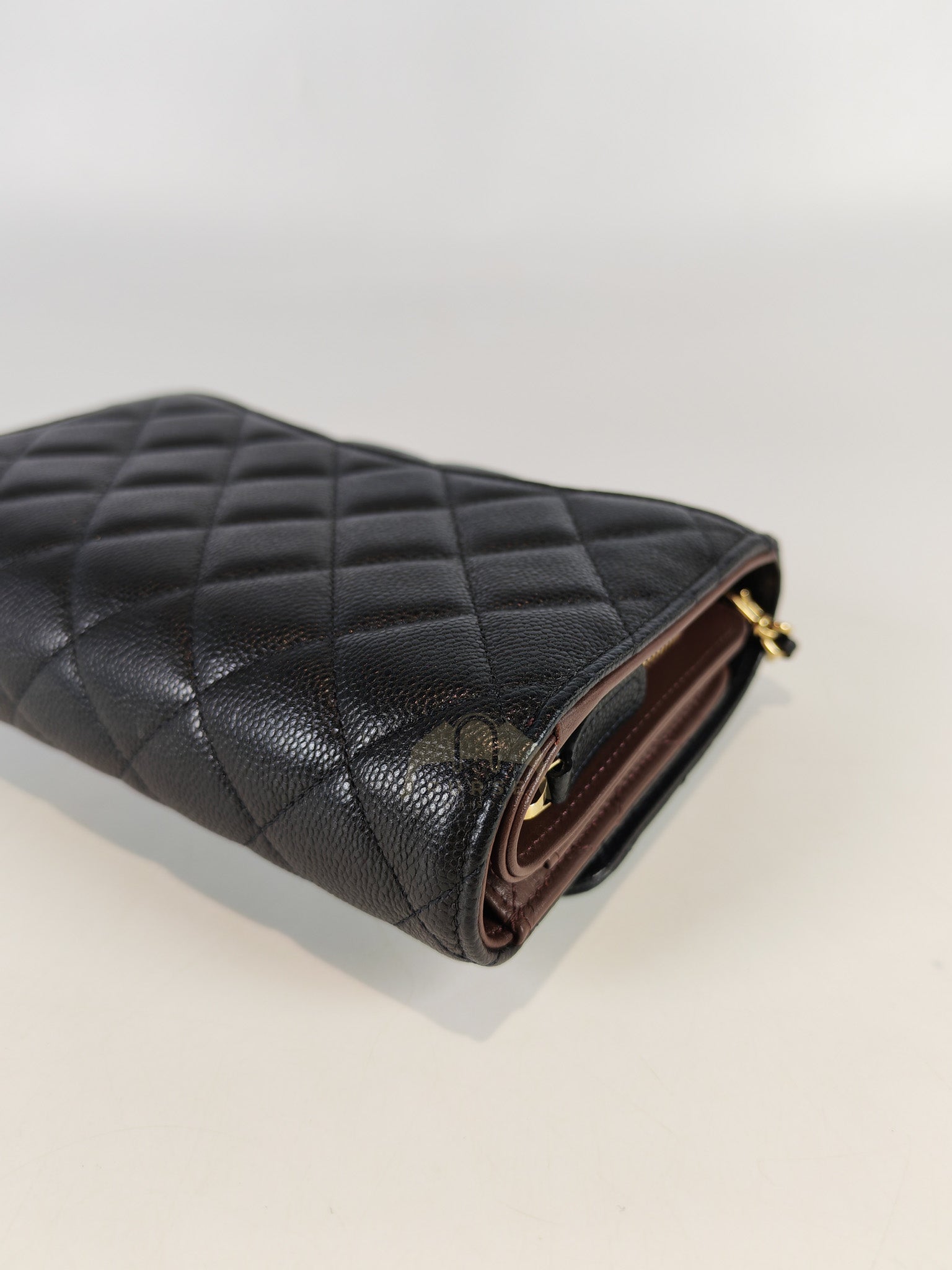 Classic Clutch On Chain in Black Caviar Leather and Light Gold Hardware (Microchip | Purse Maison Luxury Bags Shop