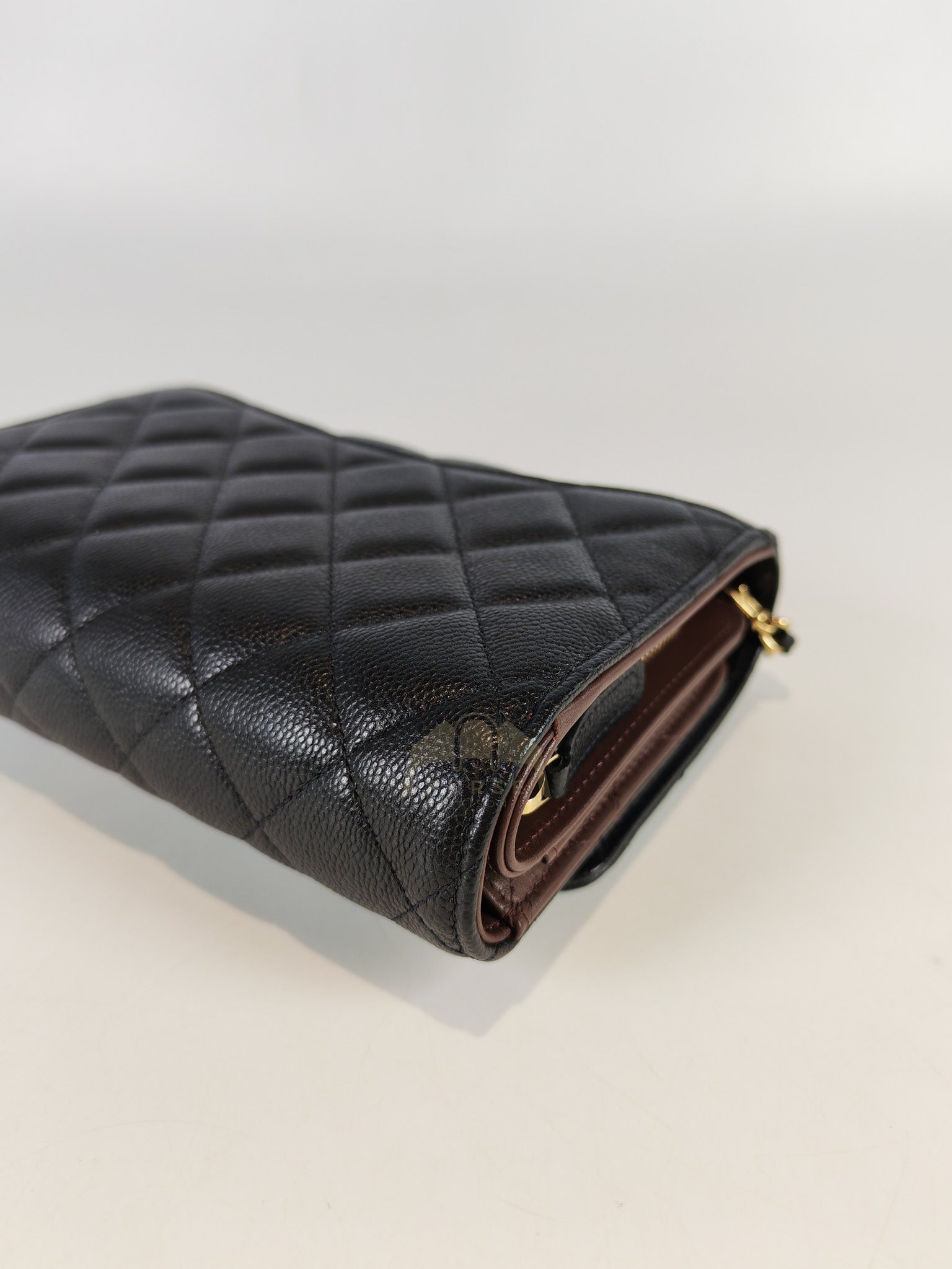 Classic Clutch On Chain in Black Caviar Leather and Light Gold Hardware (Microchip | Purse Maison Luxury Bags Shop