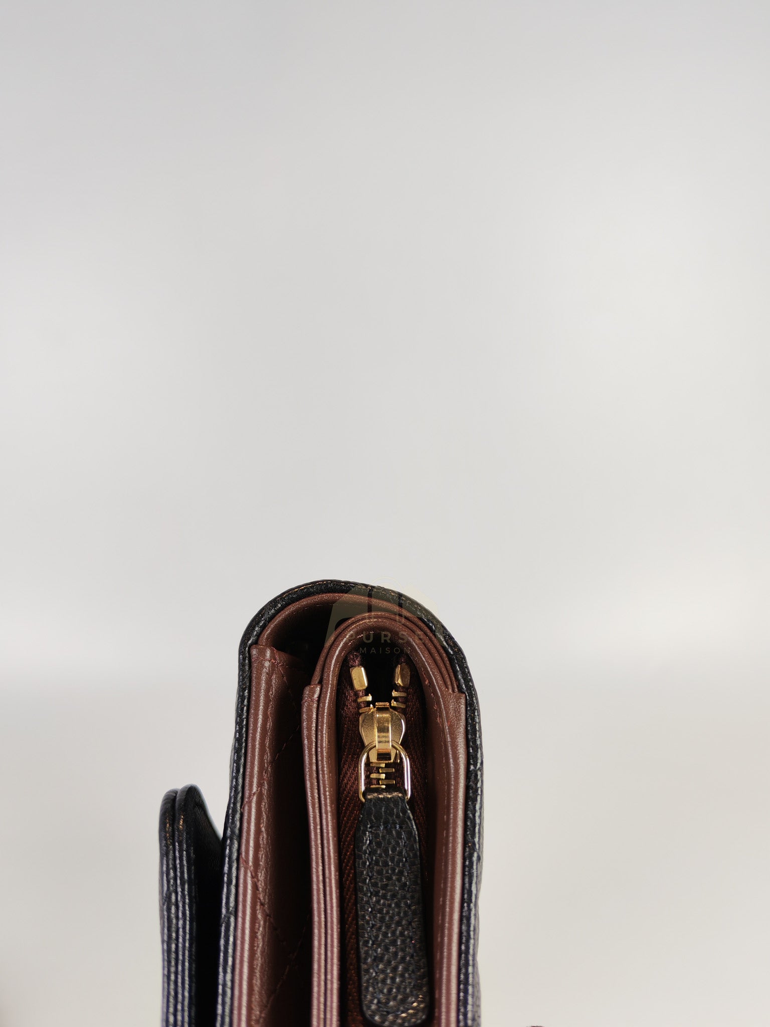 Classic Clutch On Chain in Black Caviar Leather and Light Gold Hardware (Microchip | Purse Maison Luxury Bags Shop