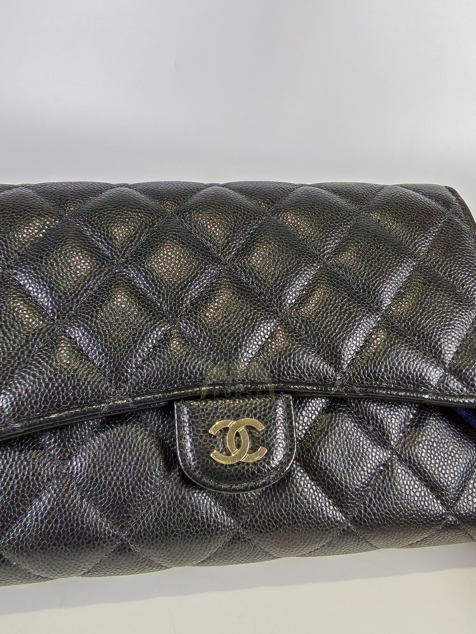 Classic Clutch On Chain in Black Caviar Leather and Light Gold Hardware (Microchip | Purse Maison Luxury Bags Shop