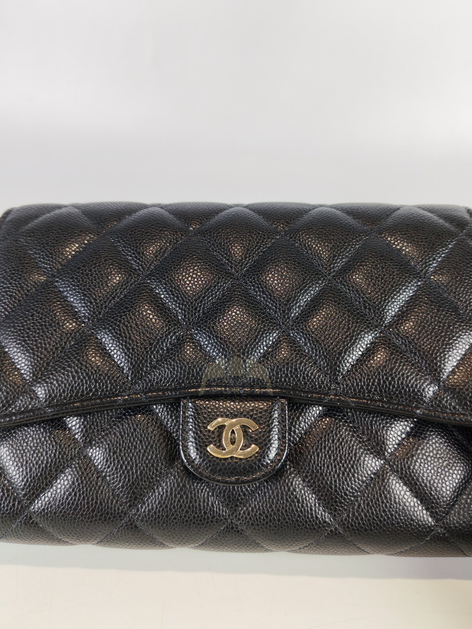 Classic Clutch On Chain in Black Caviar Leather and Light Gold Hardware (Microchip | Purse Maison Luxury Bags Shop