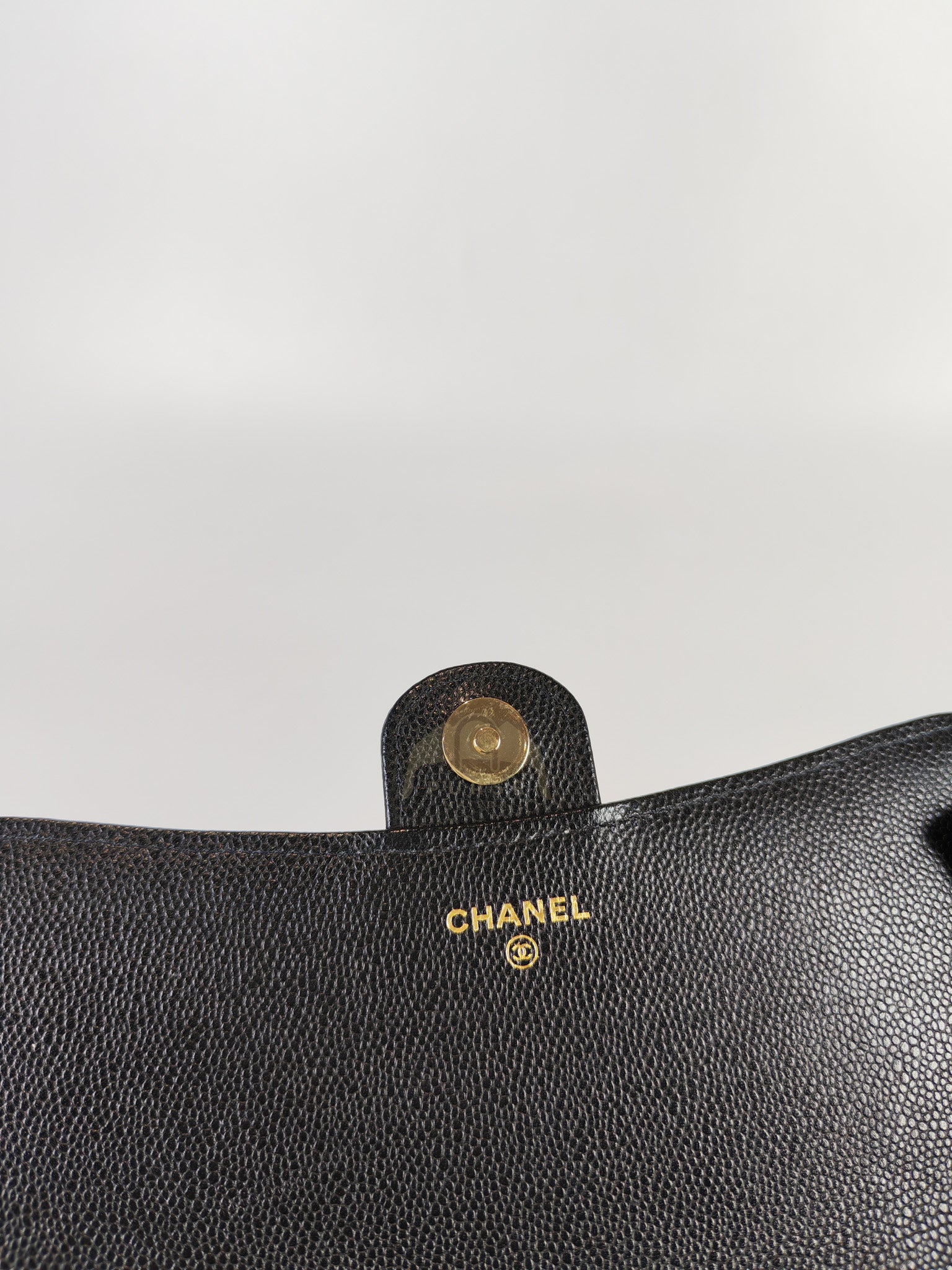 Classic Clutch On Chain in Black Caviar Leather and Light Gold Hardware (Microchip | Purse Maison Luxury Bags Shop