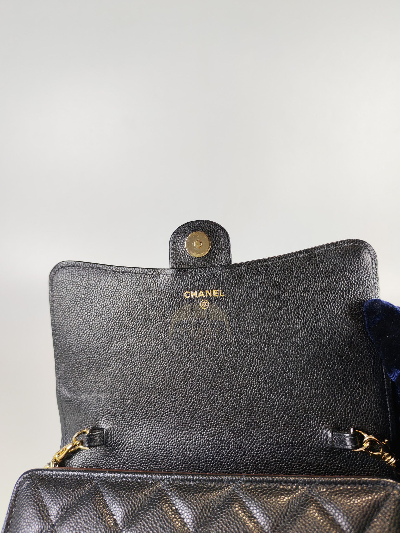 Classic Clutch On Chain in Black Caviar Leather and Light Gold Hardware (Microchip | Purse Maison Luxury Bags Shop