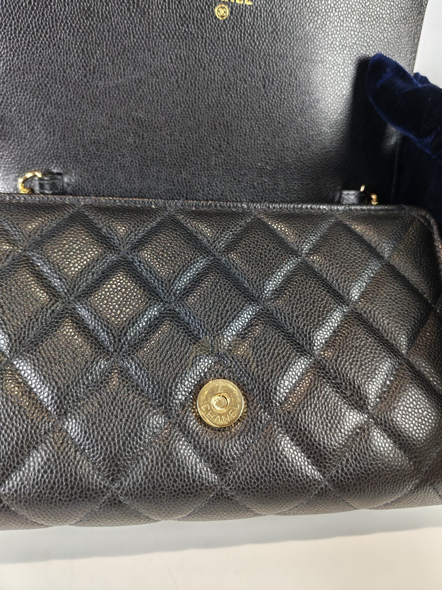 Classic Clutch On Chain in Black Caviar Leather and Light Gold Hardware (Microchip | Purse Maison Luxury Bags Shop