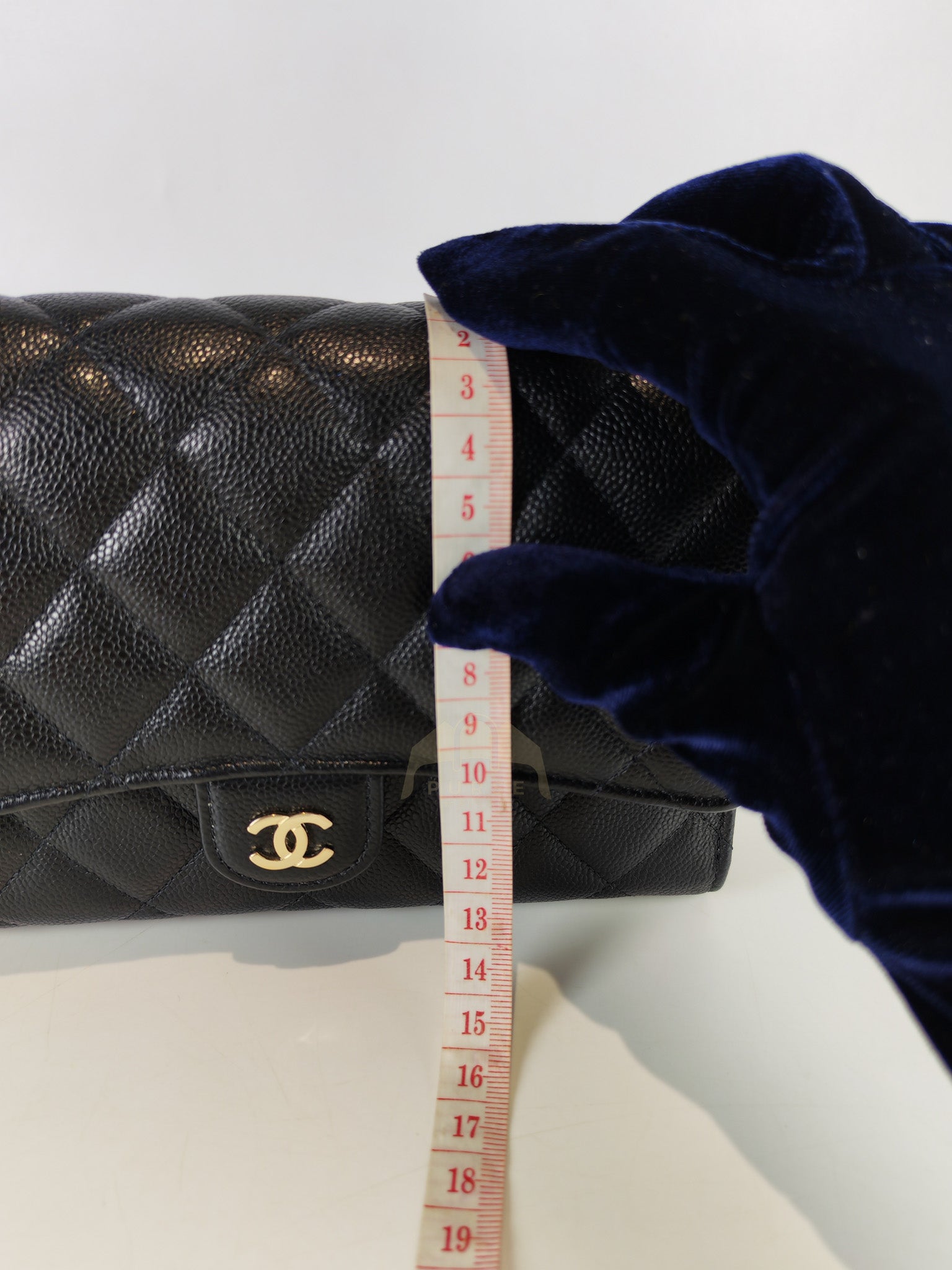 Classic Clutch On Chain in Black Caviar Leather and Light Gold Hardware (Microchip | Purse Maison Luxury Bags Shop