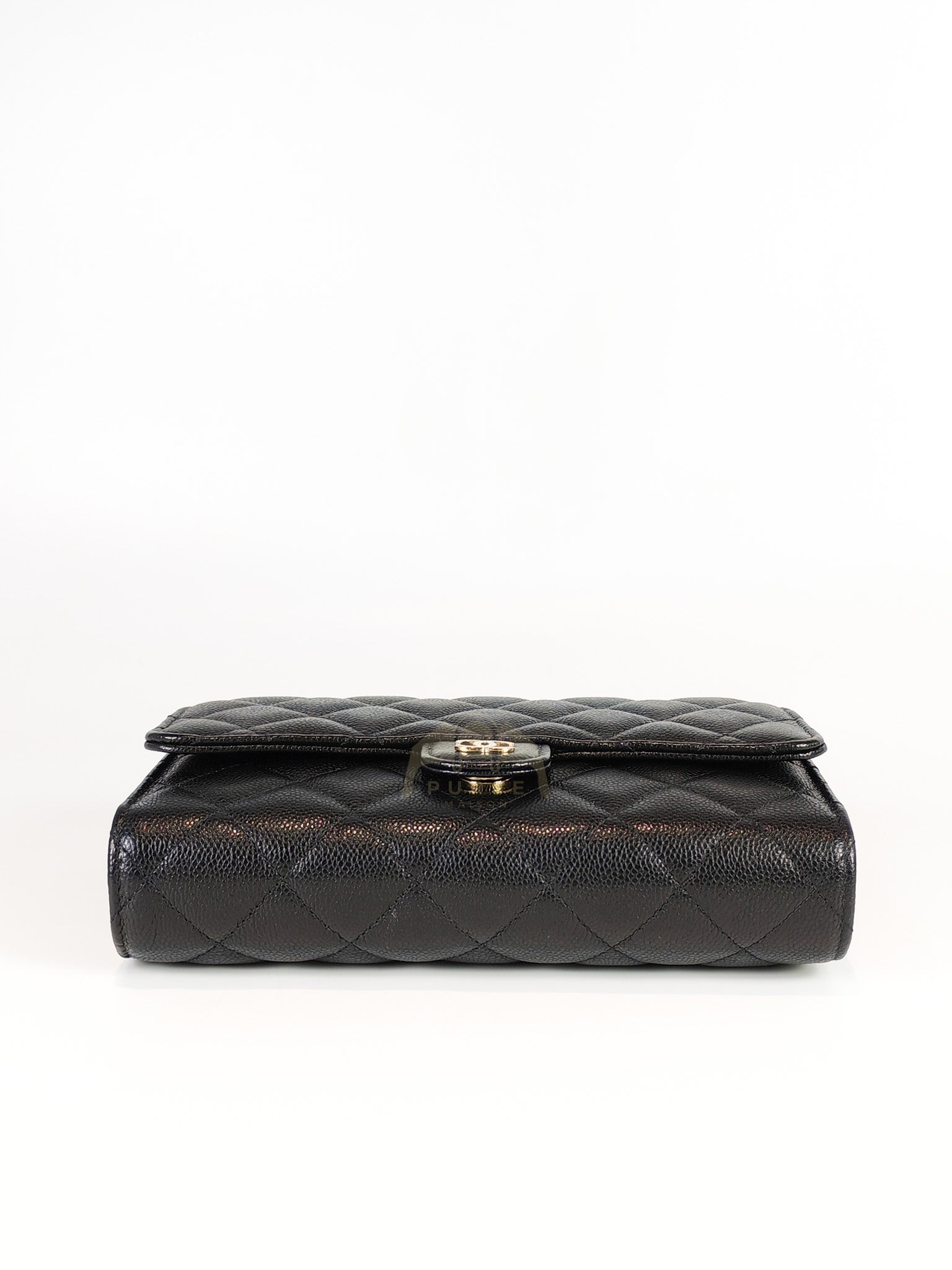 Classic Clutch On Chain in Black Caviar Leather and Light Gold Hardware (Microchip | Purse Maison Luxury Bags Shop