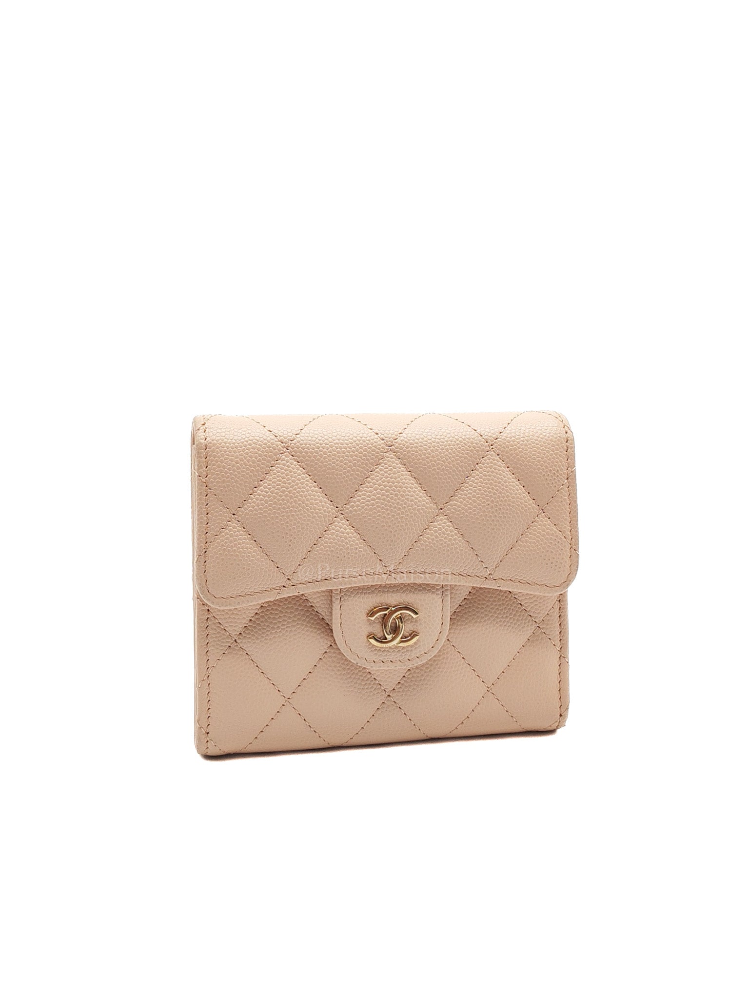 Classic Coin Case Flap Compact Wallet in Iredescent Beige Quilted Caviar Leather & Gold Hardware Series 31 | Purse Maison Luxury Bags Shop