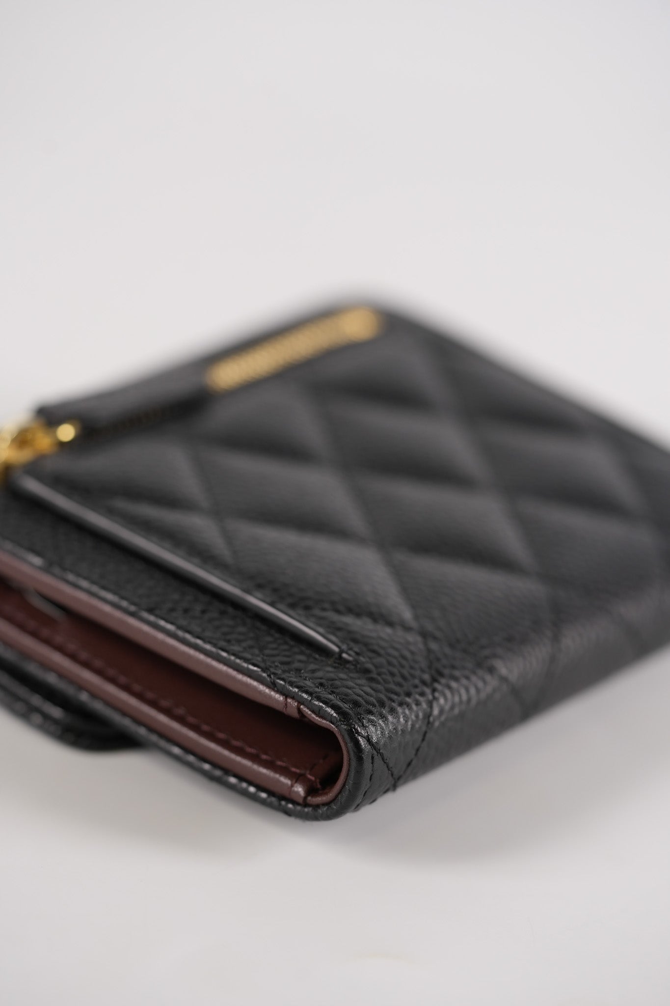 Classic Compact Trifold Wallet in Black Caviar Leather Gold Hardware (Series 27) | Purse Maison Luxury Bags Shop