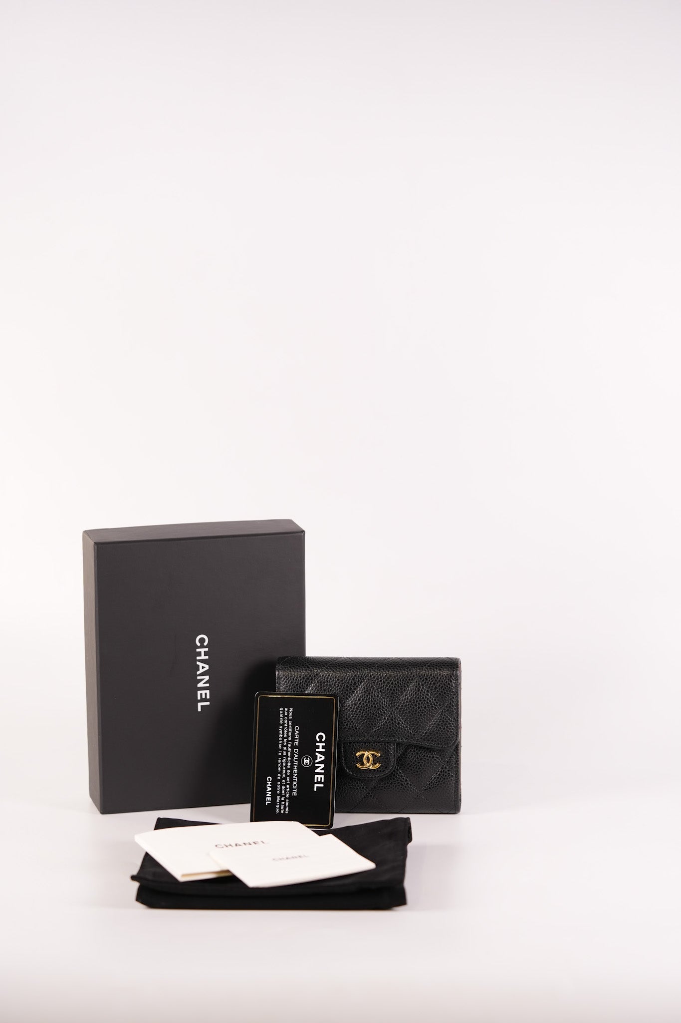 Classic Compact Trifold Wallet in Black Caviar Leather Gold Hardware (Series 27) | Purse Maison Luxury Bags Shop