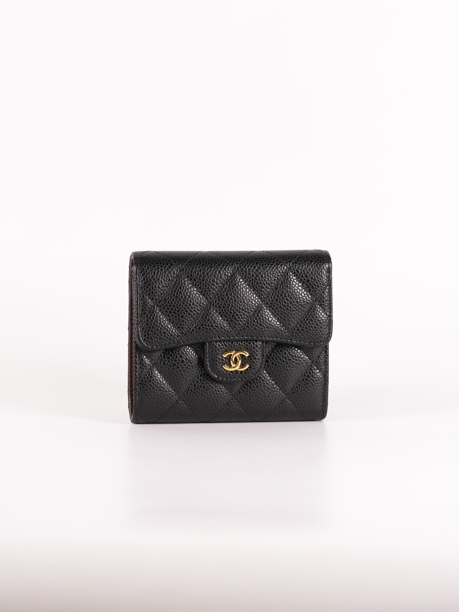 Classic Compact Trifold Wallet in Black Caviar Leather Gold Hardware (Series 27) | Purse Maison Luxury Bags Shop