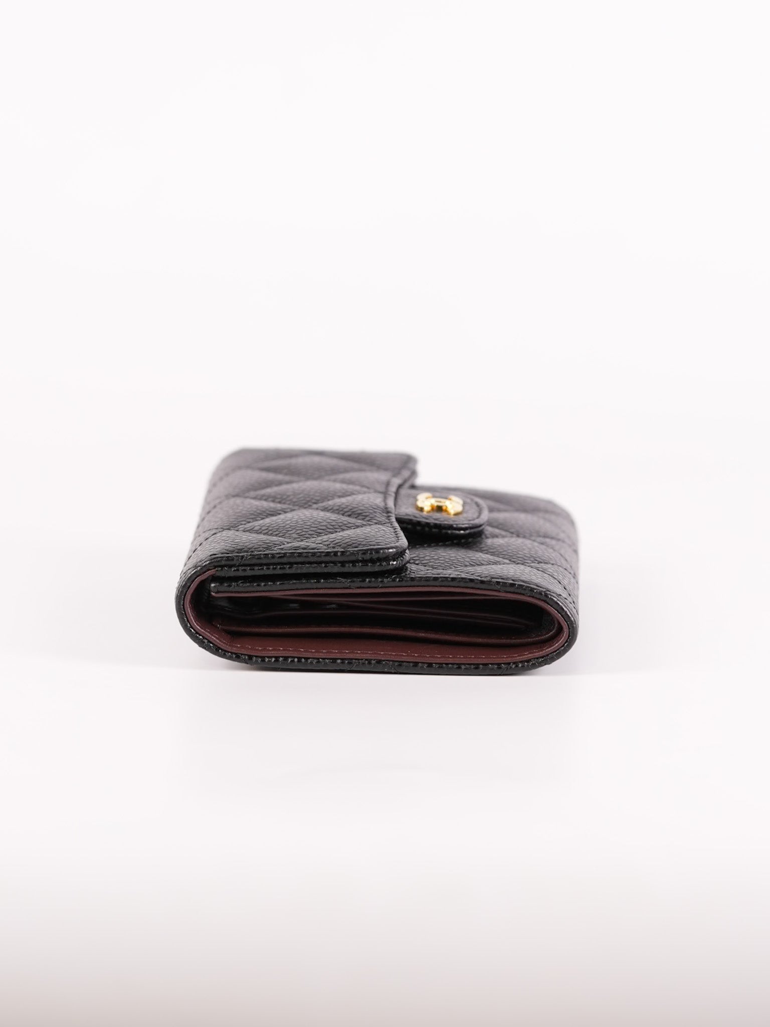 Classic Compact Trifold Wallet in Black Caviar Leather Gold Hardware (Series 27) | Purse Maison Luxury Bags Shop