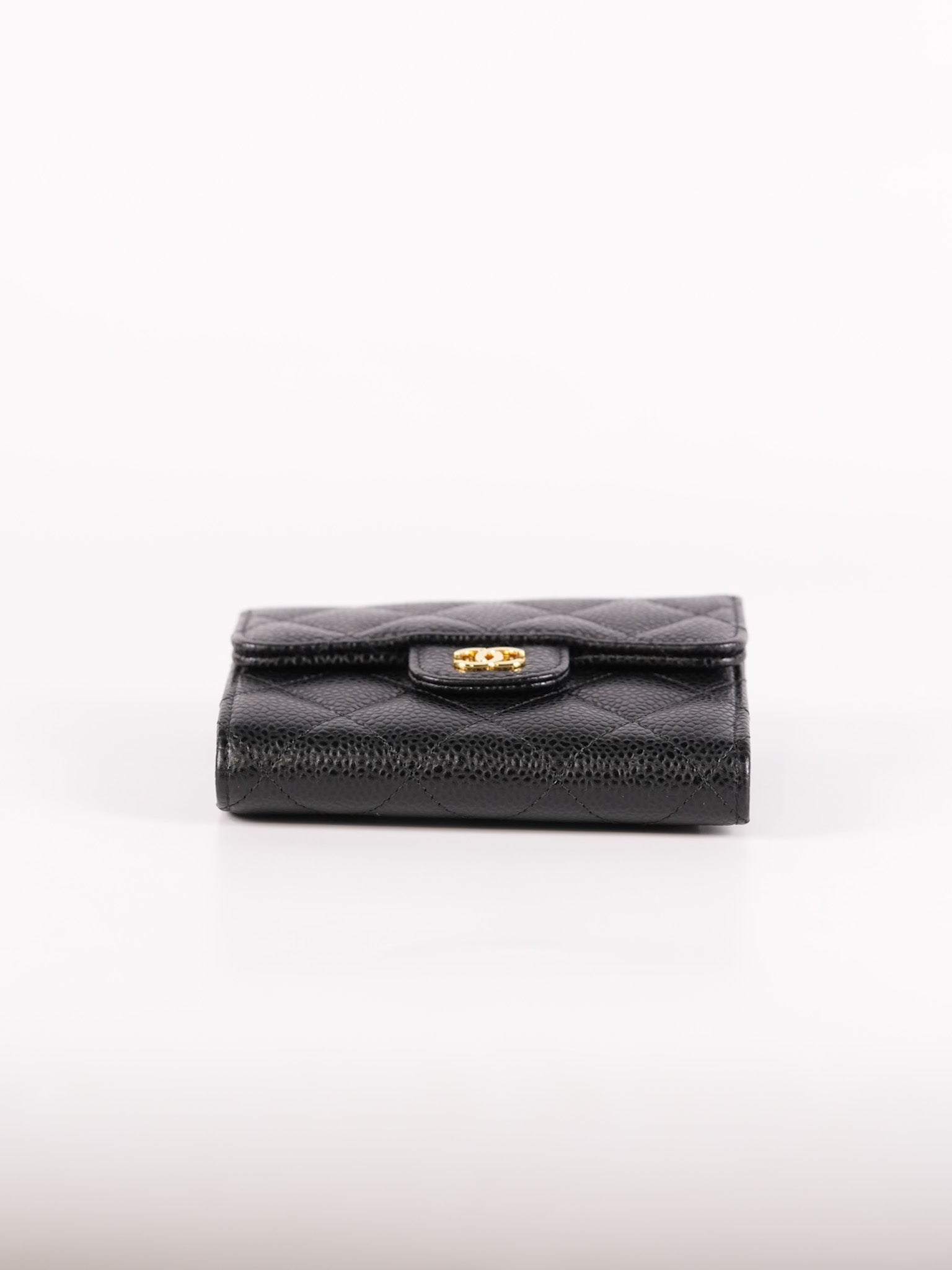 Classic Compact Trifold Wallet in Black Caviar Leather Gold Hardware (Series 27) | Purse Maison Luxury Bags Shop