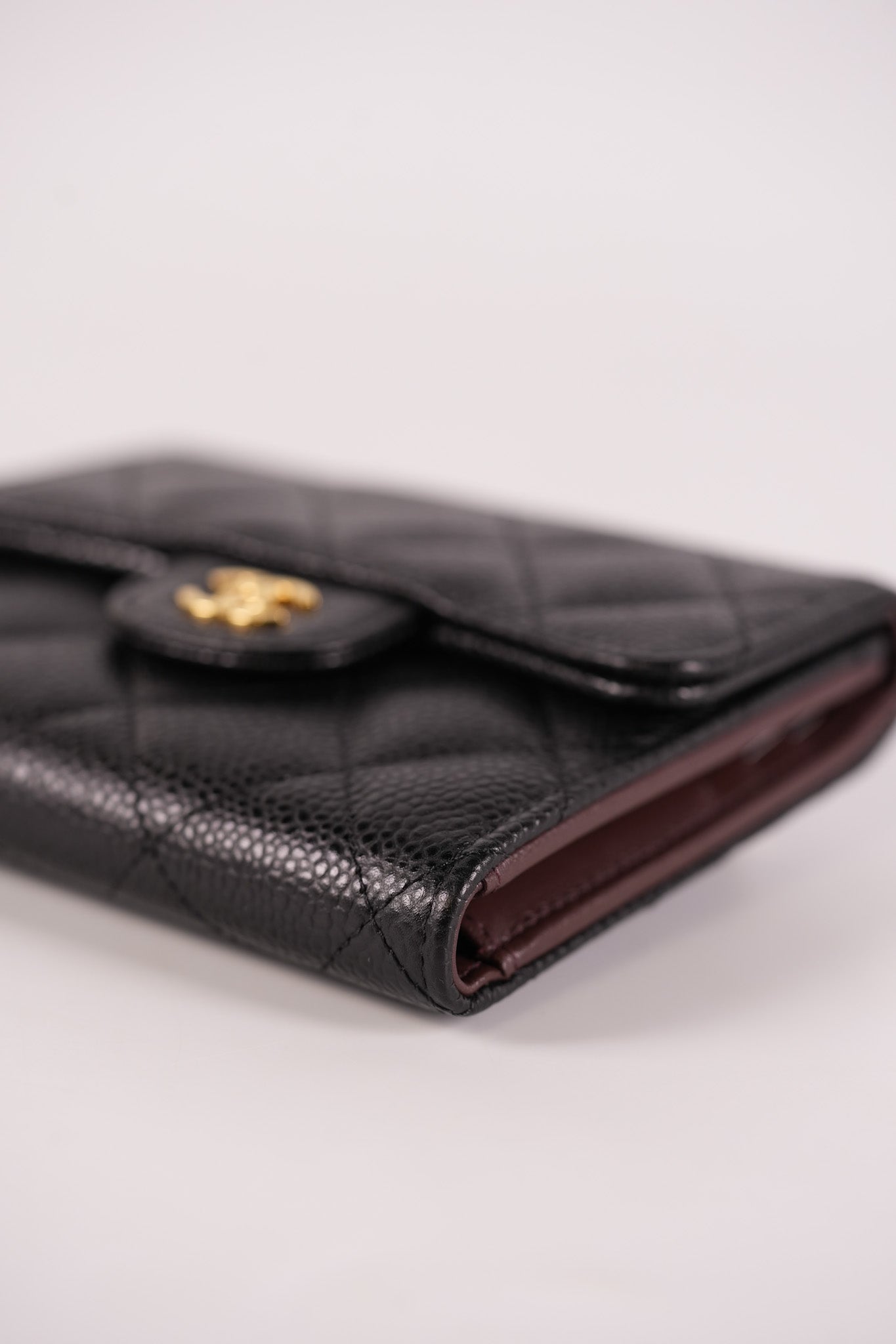 Classic Compact Trifold Wallet in Black Caviar Leather Gold Hardware (Series 27) | Purse Maison Luxury Bags Shop