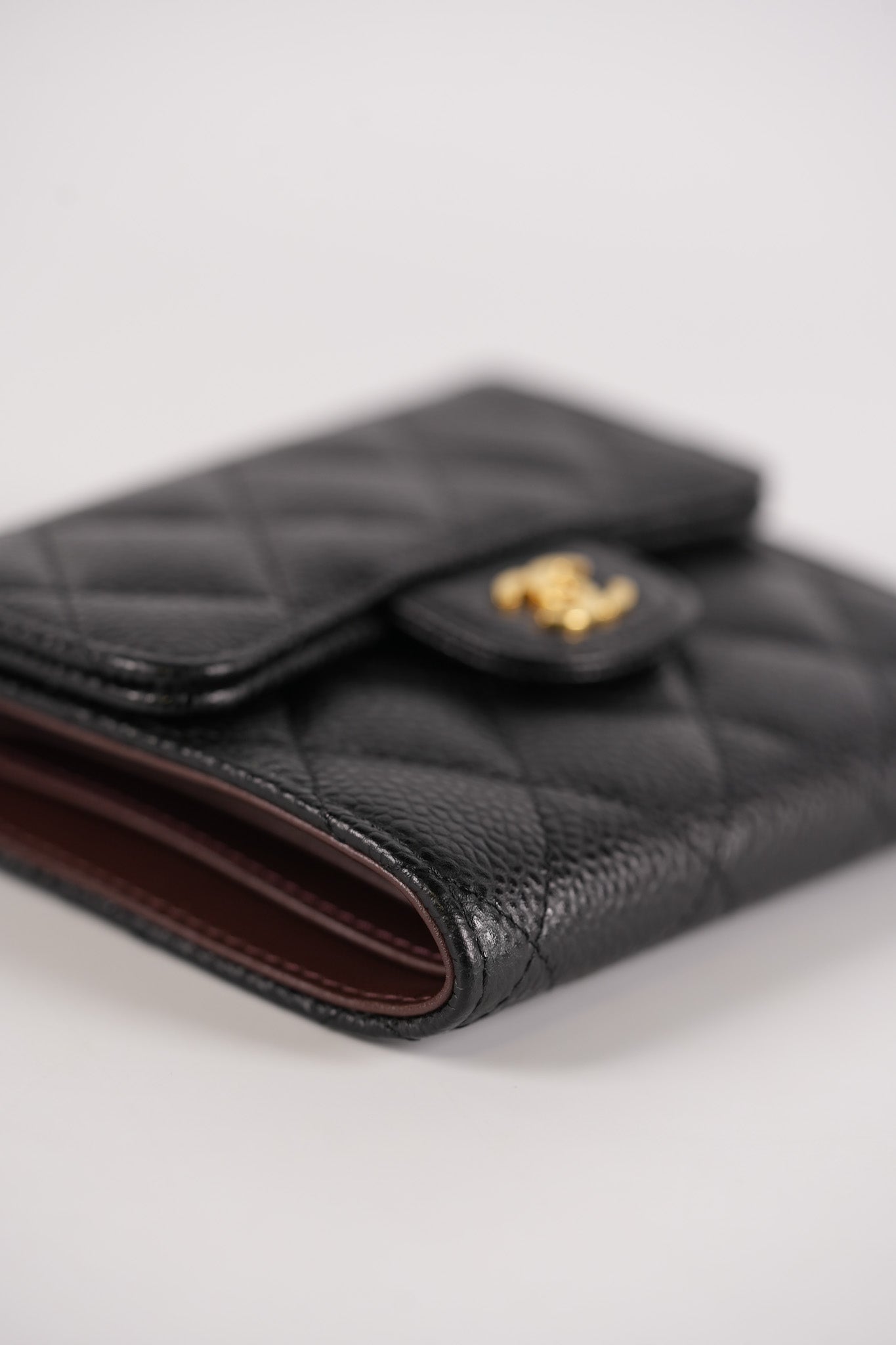 Classic Compact Trifold Wallet in Black Caviar Leather Gold Hardware (Series 27) | Purse Maison Luxury Bags Shop