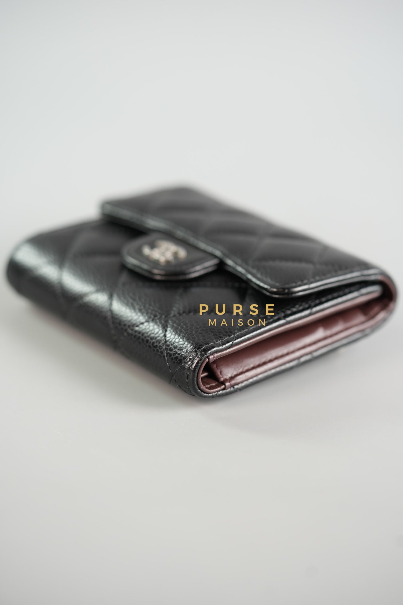 Classic Compact Trifold Wallet in Black Caviar & Silver Hardware (Microchip) | Purse Maison Luxury Bags Shop