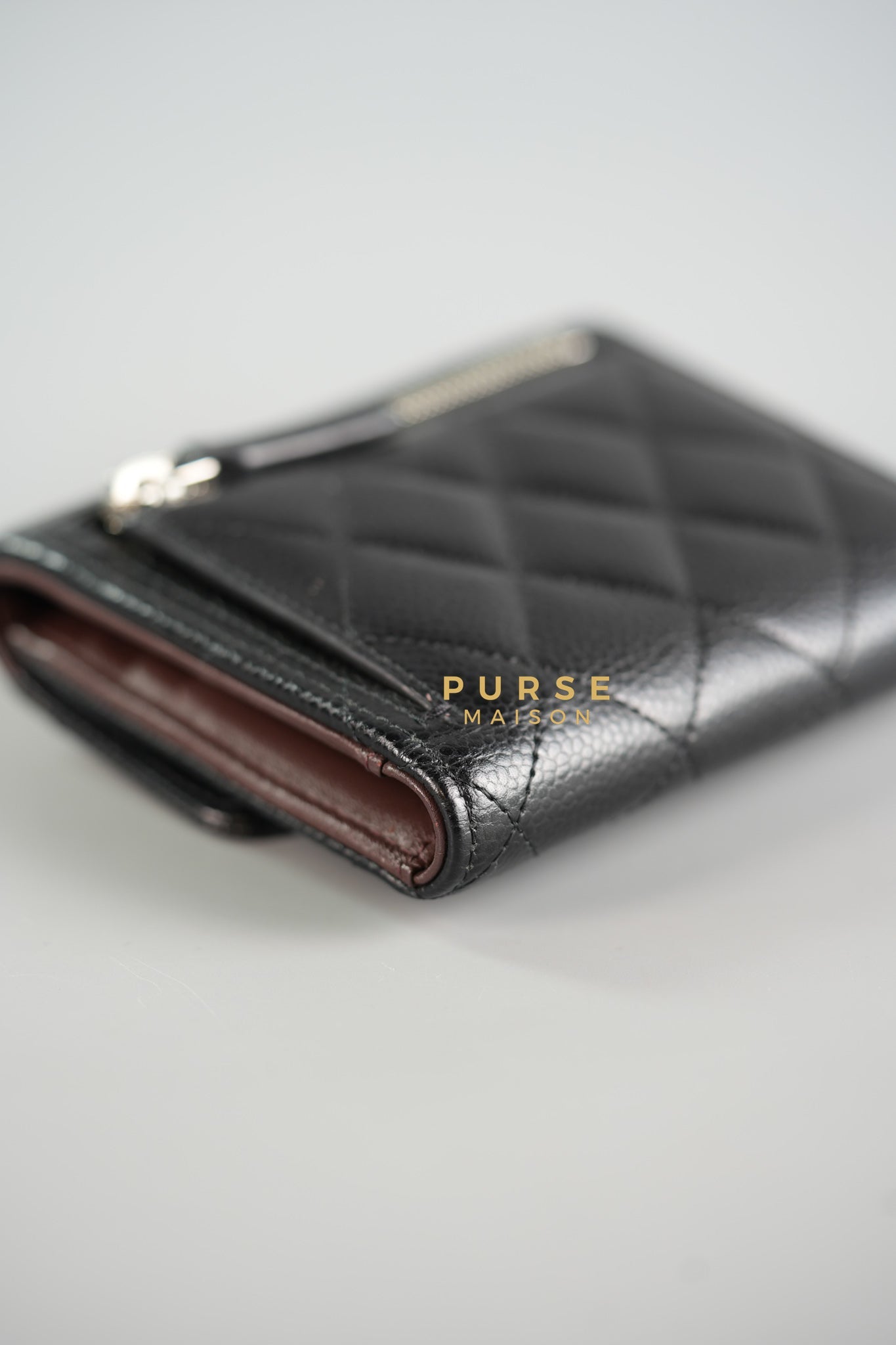 Classic Compact Trifold Wallet in Black Caviar & Silver Hardware (Microchip) | Purse Maison Luxury Bags Shop