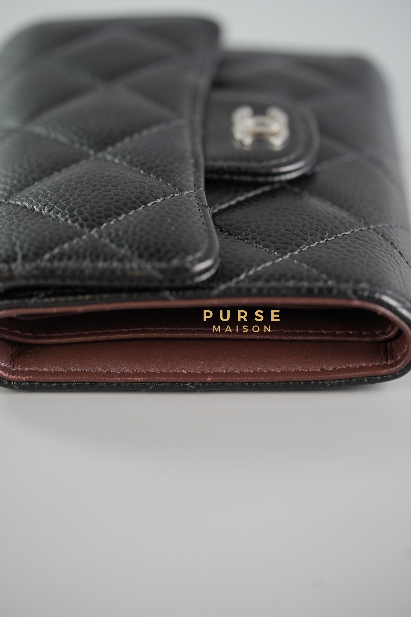 Classic Compact Trifold Wallet in Black Caviar & Silver Hardware (Microchip) | Purse Maison Luxury Bags Shop