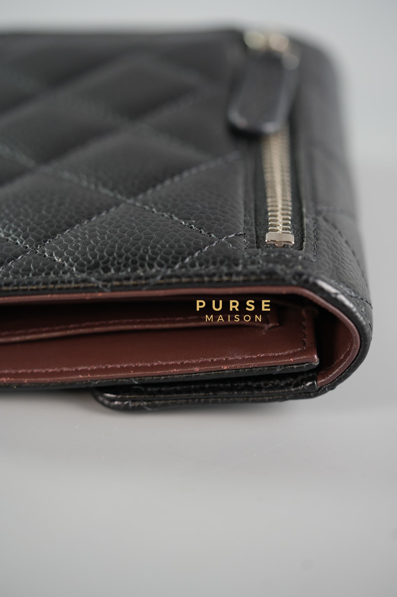 Classic Compact Trifold Wallet in Black Caviar & Silver Hardware (Microchip) | Purse Maison Luxury Bags Shop