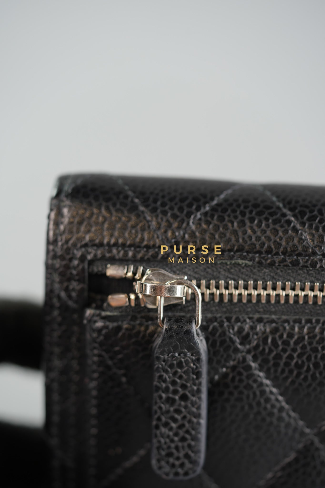 Classic Compact Trifold Wallet in Black Caviar & Silver Hardware (Microchip) | Purse Maison Luxury Bags Shop