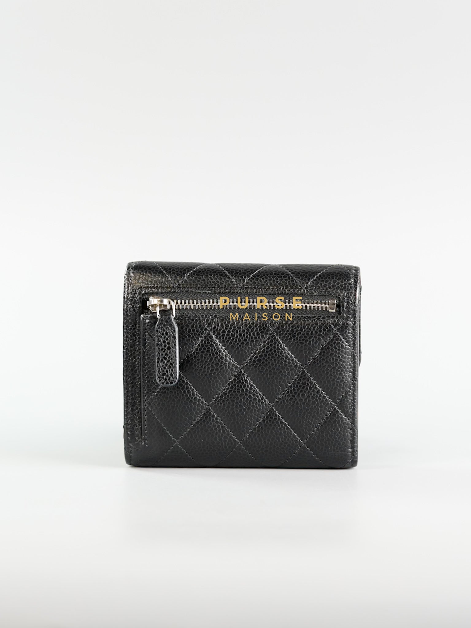 Classic Compact Trifold Wallet in Black Caviar & Silver Hardware (Microchip) | Purse Maison Luxury Bags Shop