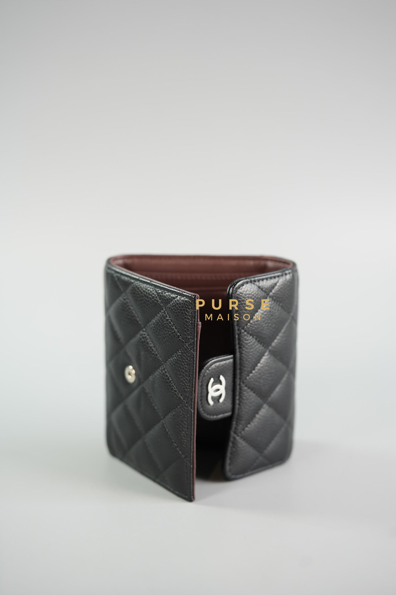 Classic Compact Trifold Wallet in Black Caviar & Silver Hardware (Microchip) | Purse Maison Luxury Bags Shop