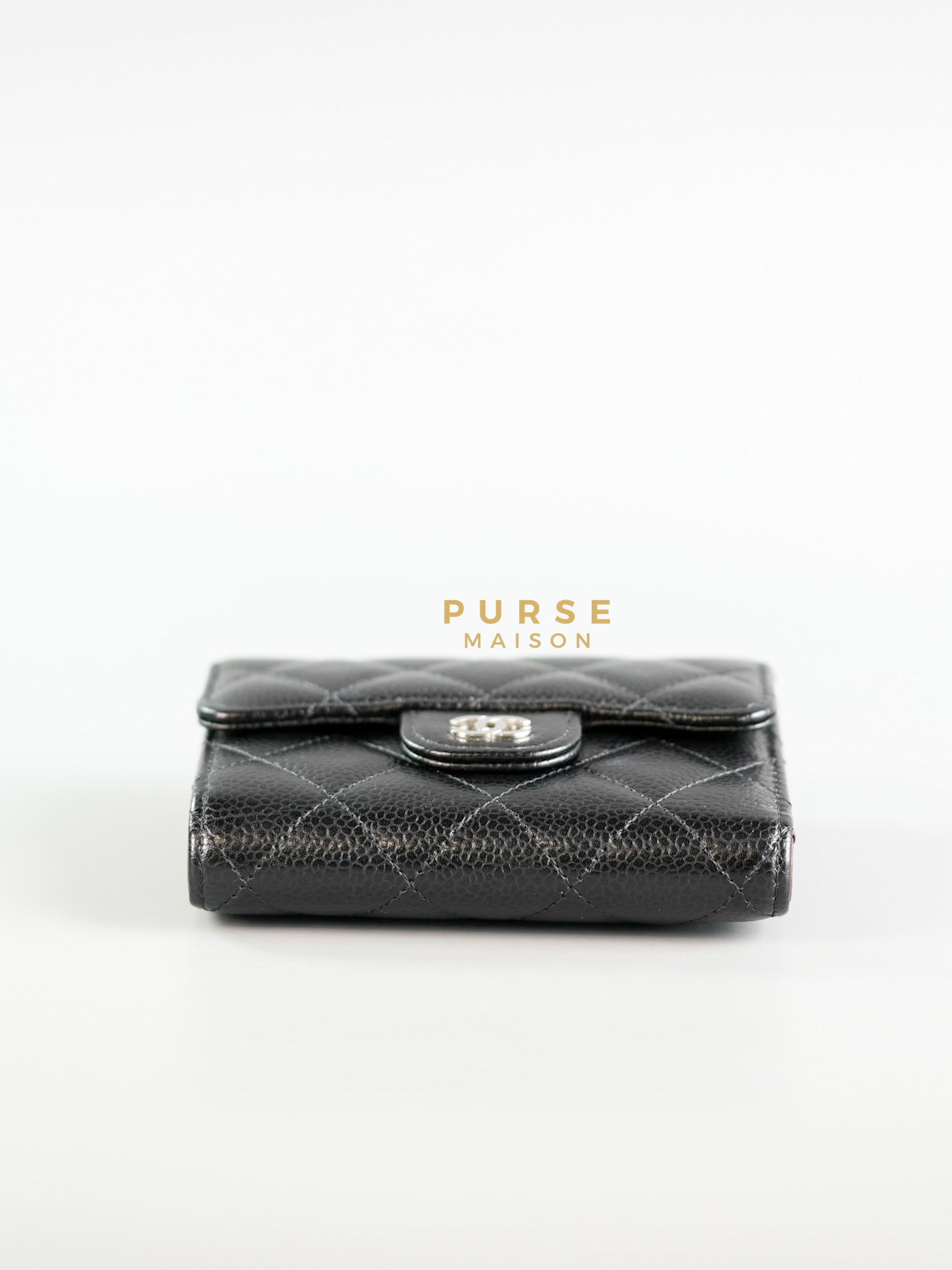 Classic Compact Trifold Wallet in Black Caviar & Silver Hardware (Microchip) | Purse Maison Luxury Bags Shop