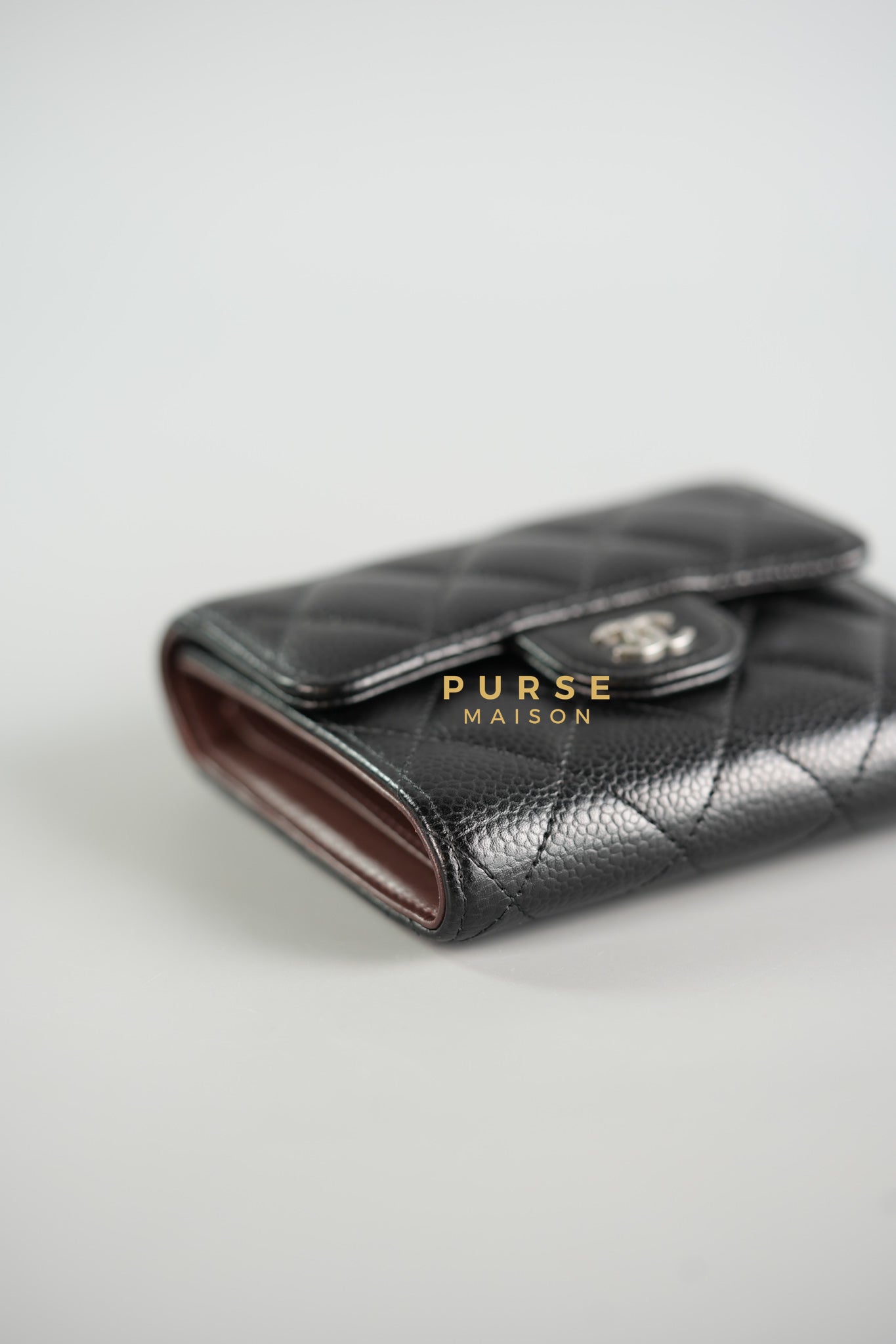 Classic Compact Trifold Wallet in Black Caviar & Silver Hardware (Microchip) | Purse Maison Luxury Bags Shop