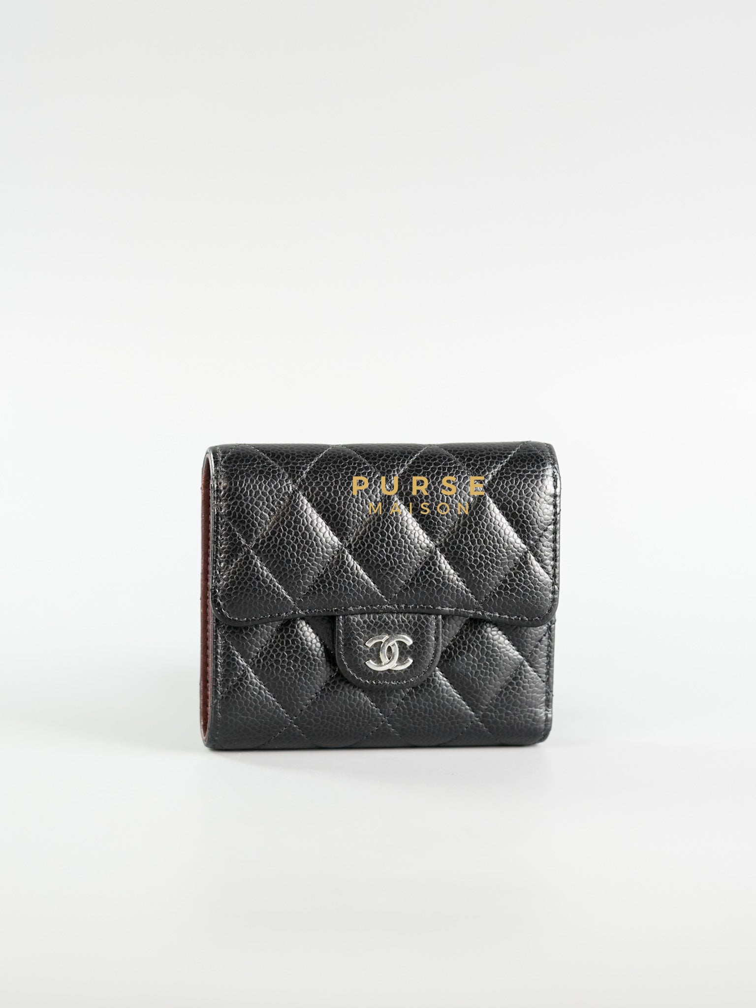 Classic Compact Trifold Wallet in Black Caviar & Silver Hardware (Microchip) | Purse Maison Luxury Bags Shop