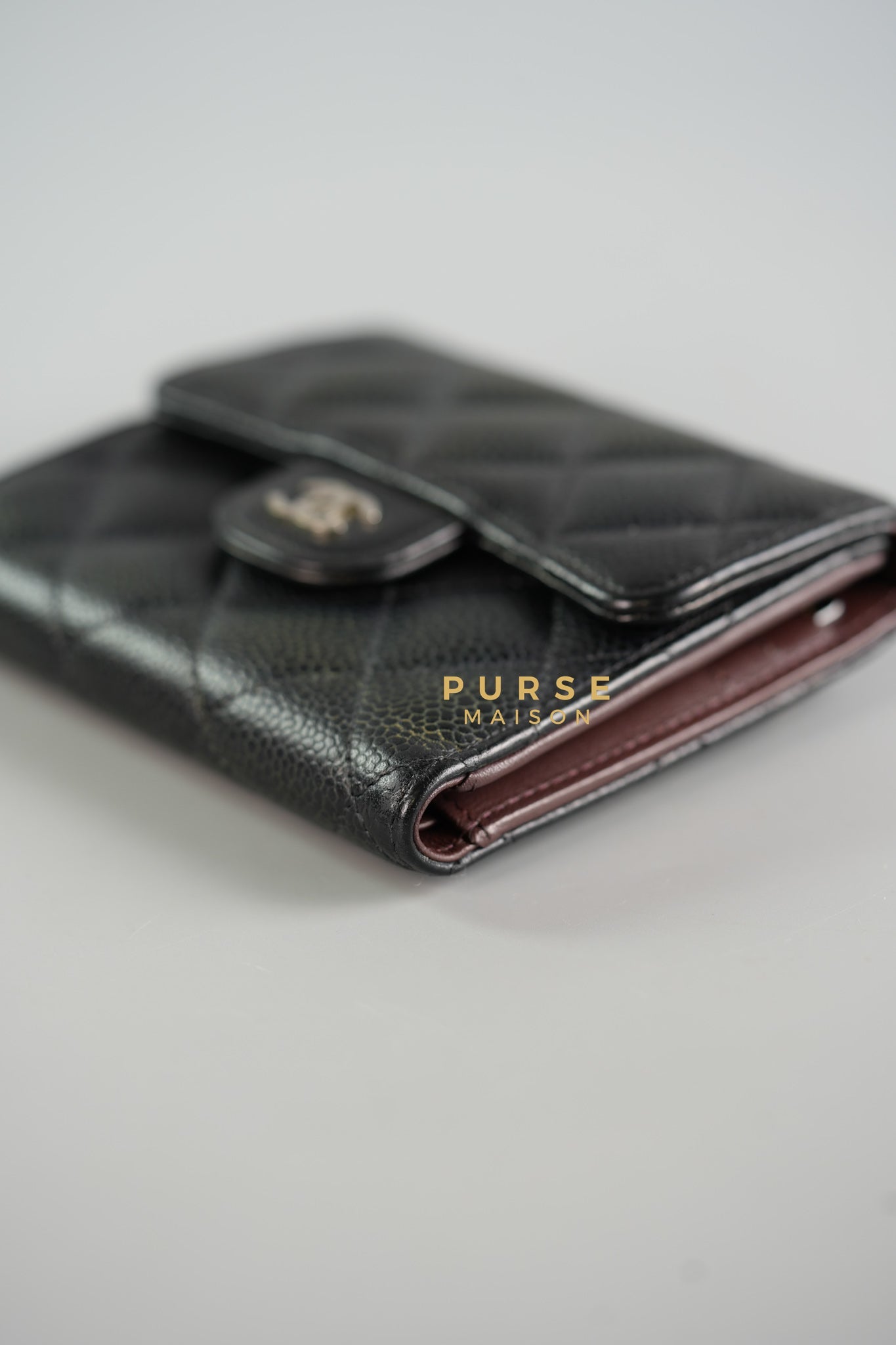 Classic Compact Trifold Wallet in Black Caviar & Silver Hardware Series 27 | Purse Maison Luxury Bags Shop