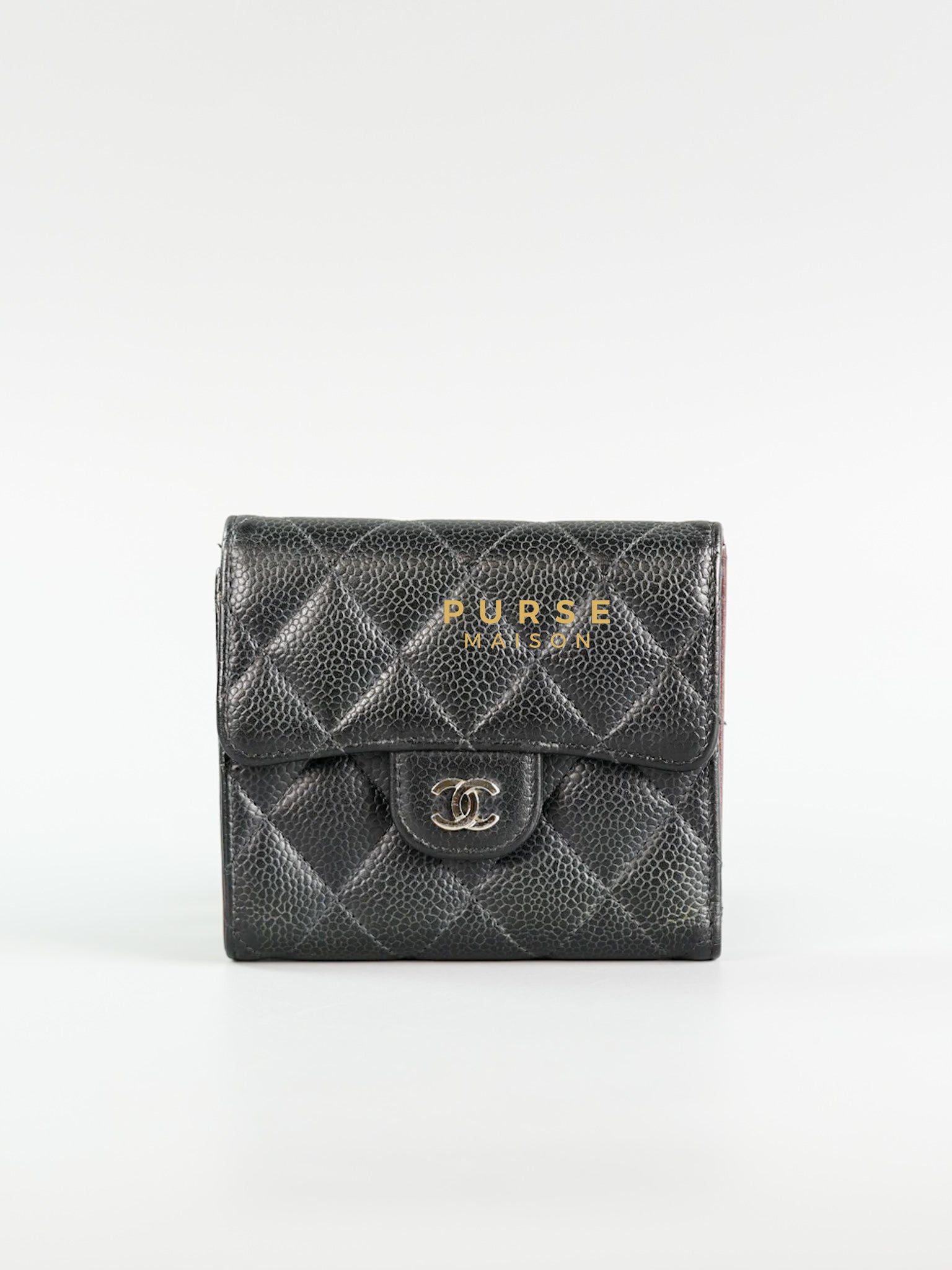 Classic Compact Trifold Wallet in Black Caviar & Silver Hardware Series 27 | Purse Maison Luxury Bags Shop