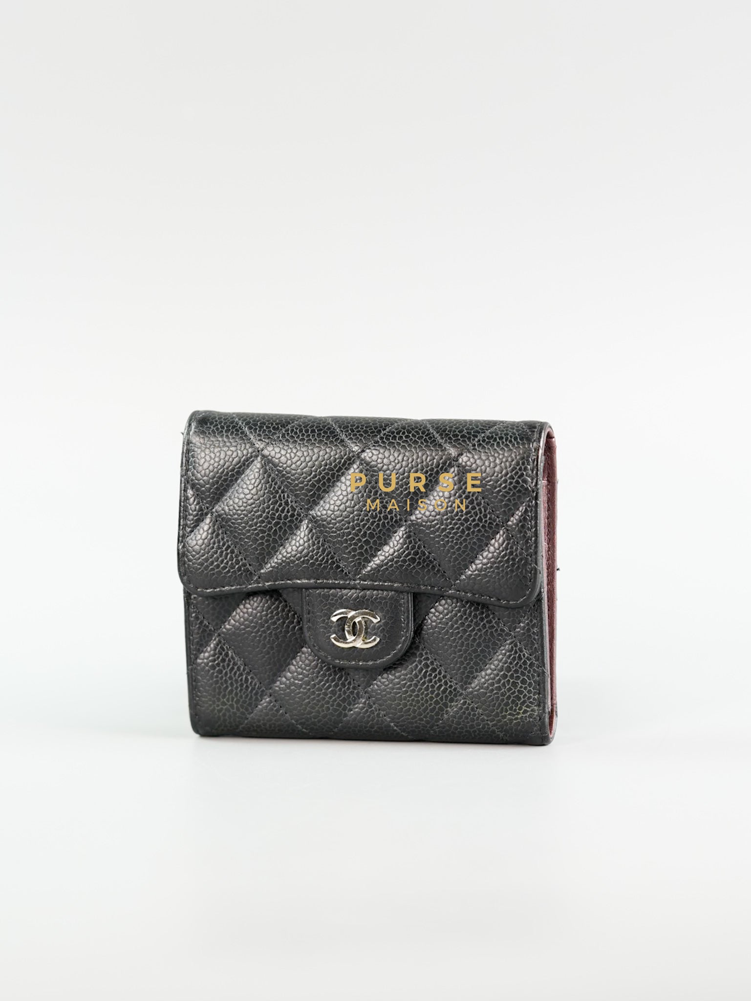 Classic Compact Trifold Wallet in Black Caviar & Silver Hardware Series 27 | Purse Maison Luxury Bags Shop