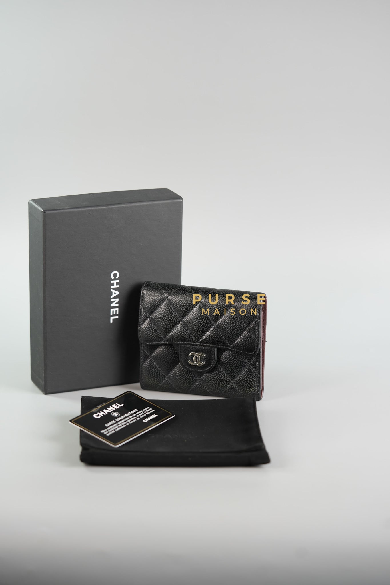 Classic Compact Trifold Wallet in Black Caviar & Silver Hardware Series 27 | Purse Maison Luxury Bags Shop