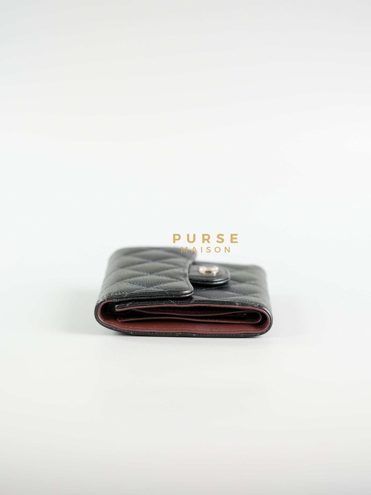 Classic Compact Trifold Wallet in Black Caviar & Silver Hardware Series 27 | Purse Maison Luxury Bags Shop