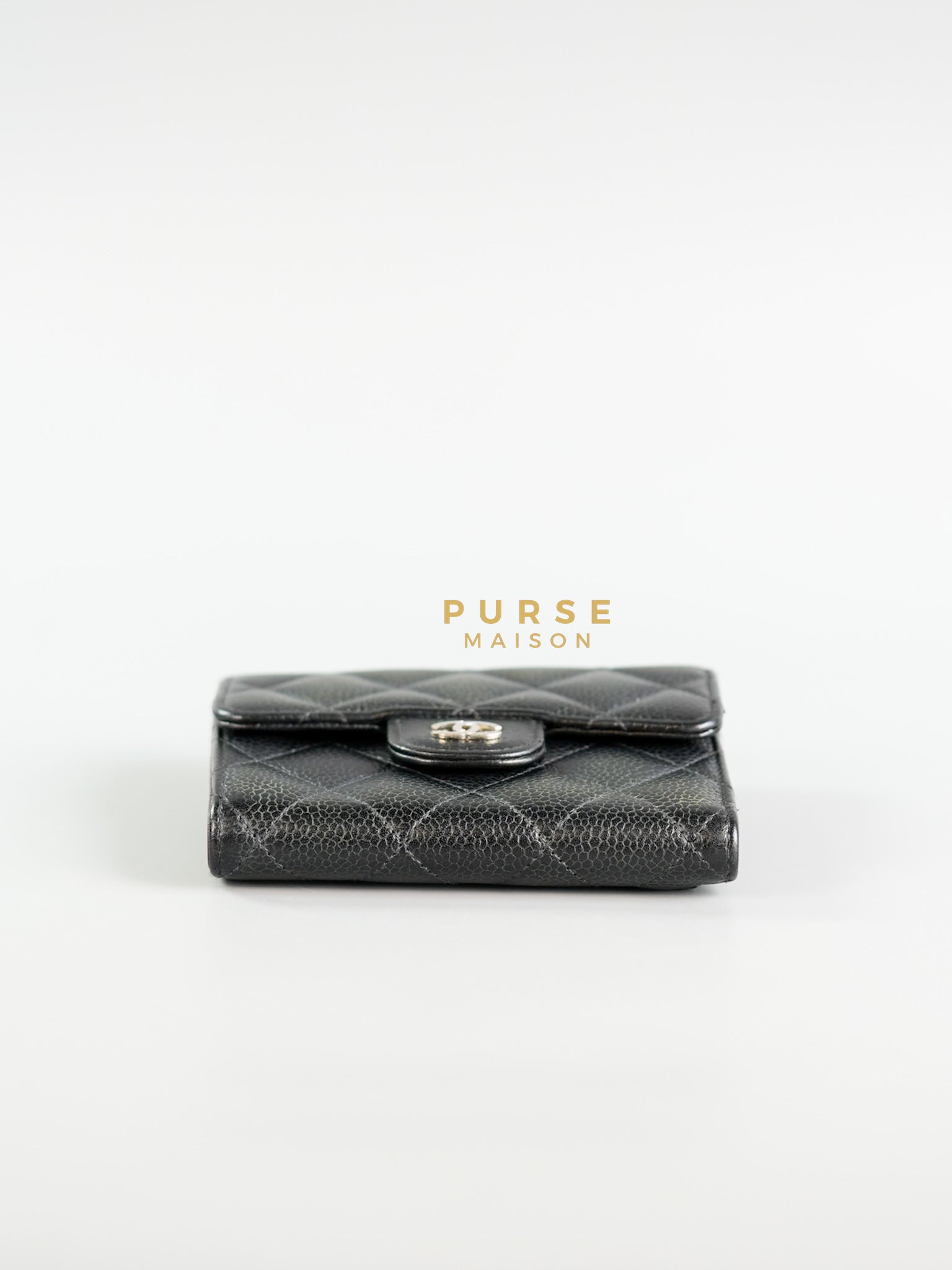 Classic Compact Trifold Wallet in Black Caviar & Silver Hardware Series 27 | Purse Maison Luxury Bags Shop