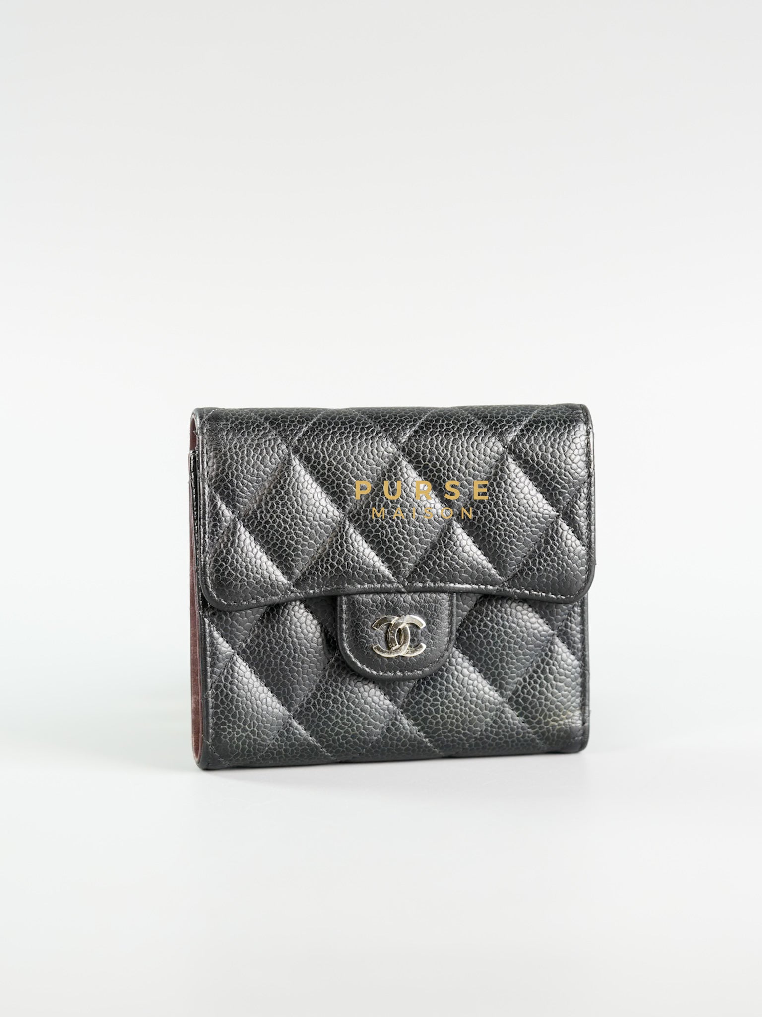 Classic Compact Trifold Wallet in Black Caviar & Silver Hardware Series 27 | Purse Maison Luxury Bags Shop