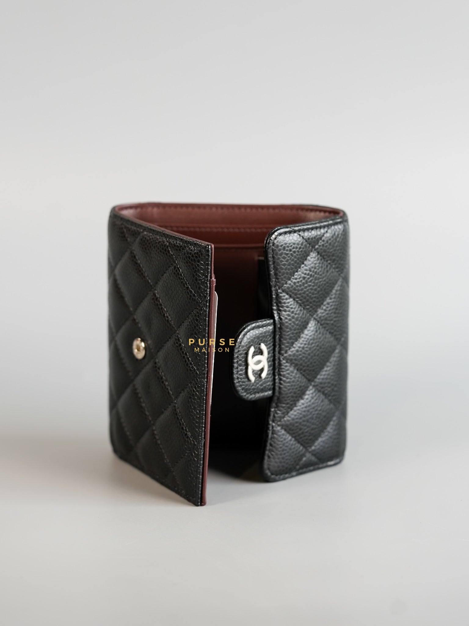 Classic Compact Trifold Wallet in Black Caviar & Silver Hardware Series 30 | Purse Maison Luxury Bags Shop