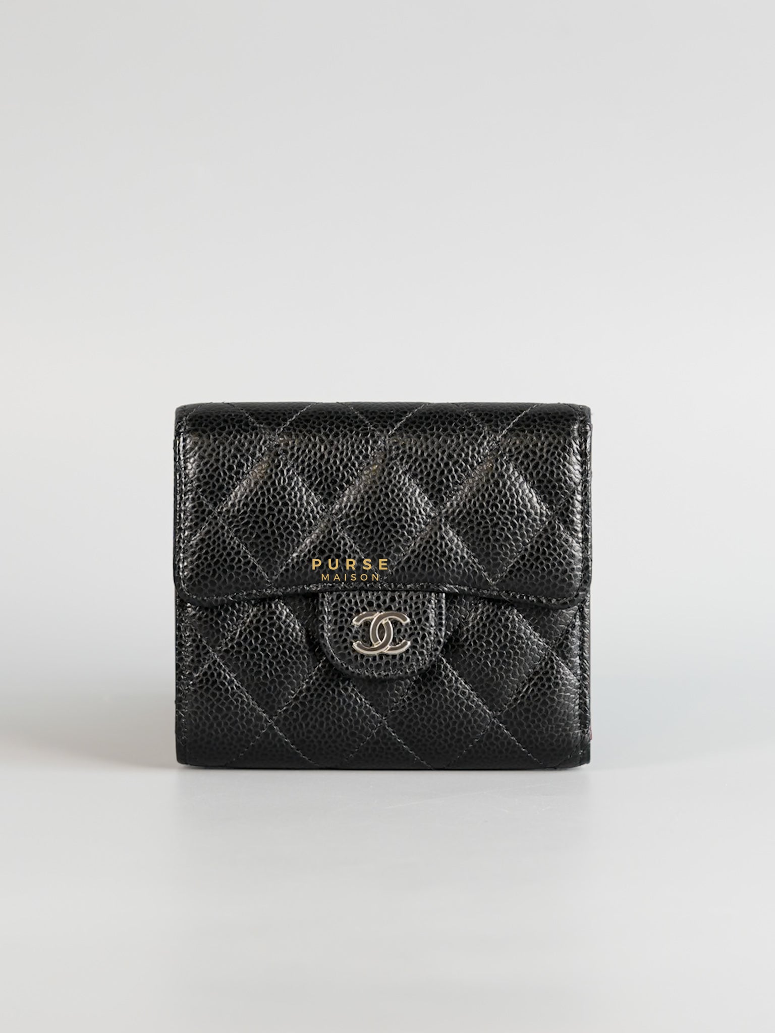 Classic Compact Trifold Wallet in Black Caviar & Silver Hardware Series 30 | Purse Maison Luxury Bags Shop