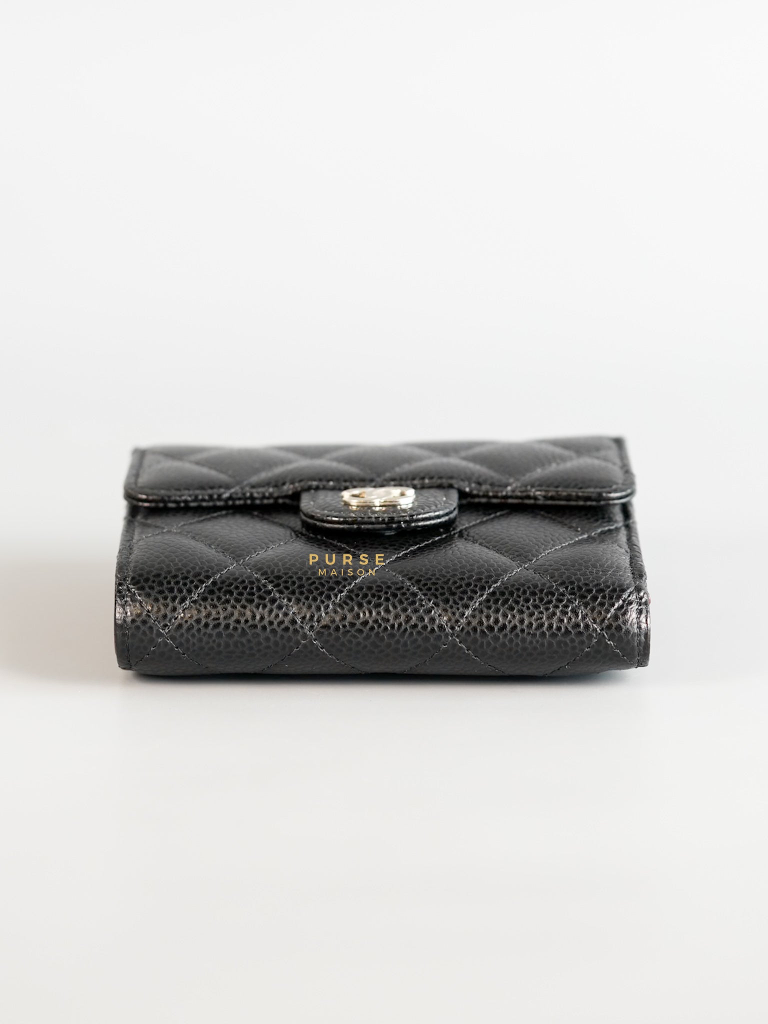 Classic Compact Trifold Wallet in Black Caviar & Silver Hardware Series 30 | Purse Maison Luxury Bags Shop