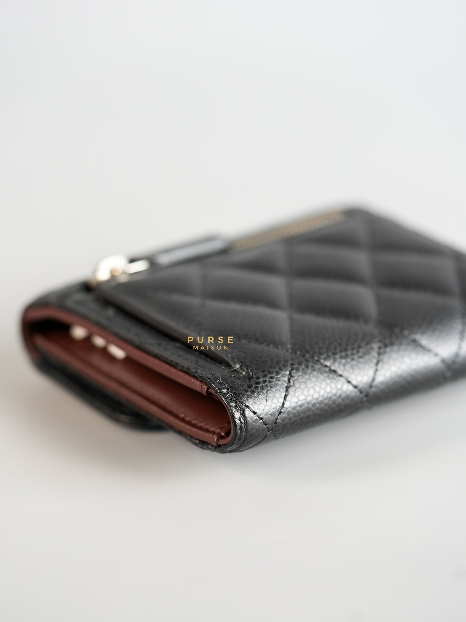 Classic Compact Trifold Wallet in Black Caviar & Silver Hardware Series 30 | Purse Maison Luxury Bags Shop