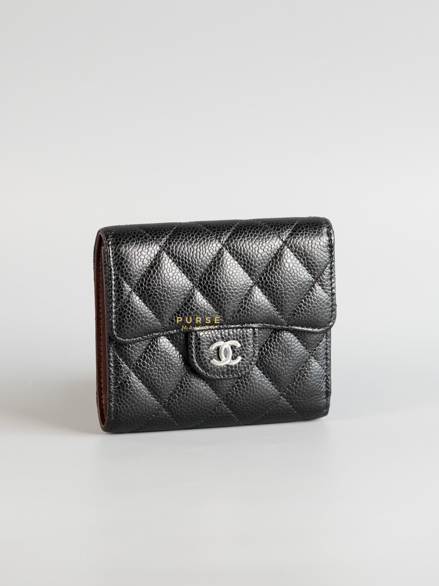 Classic Compact Trifold Wallet in Black Caviar & Silver Hardware Series 30 | Purse Maison Luxury Bags Shop