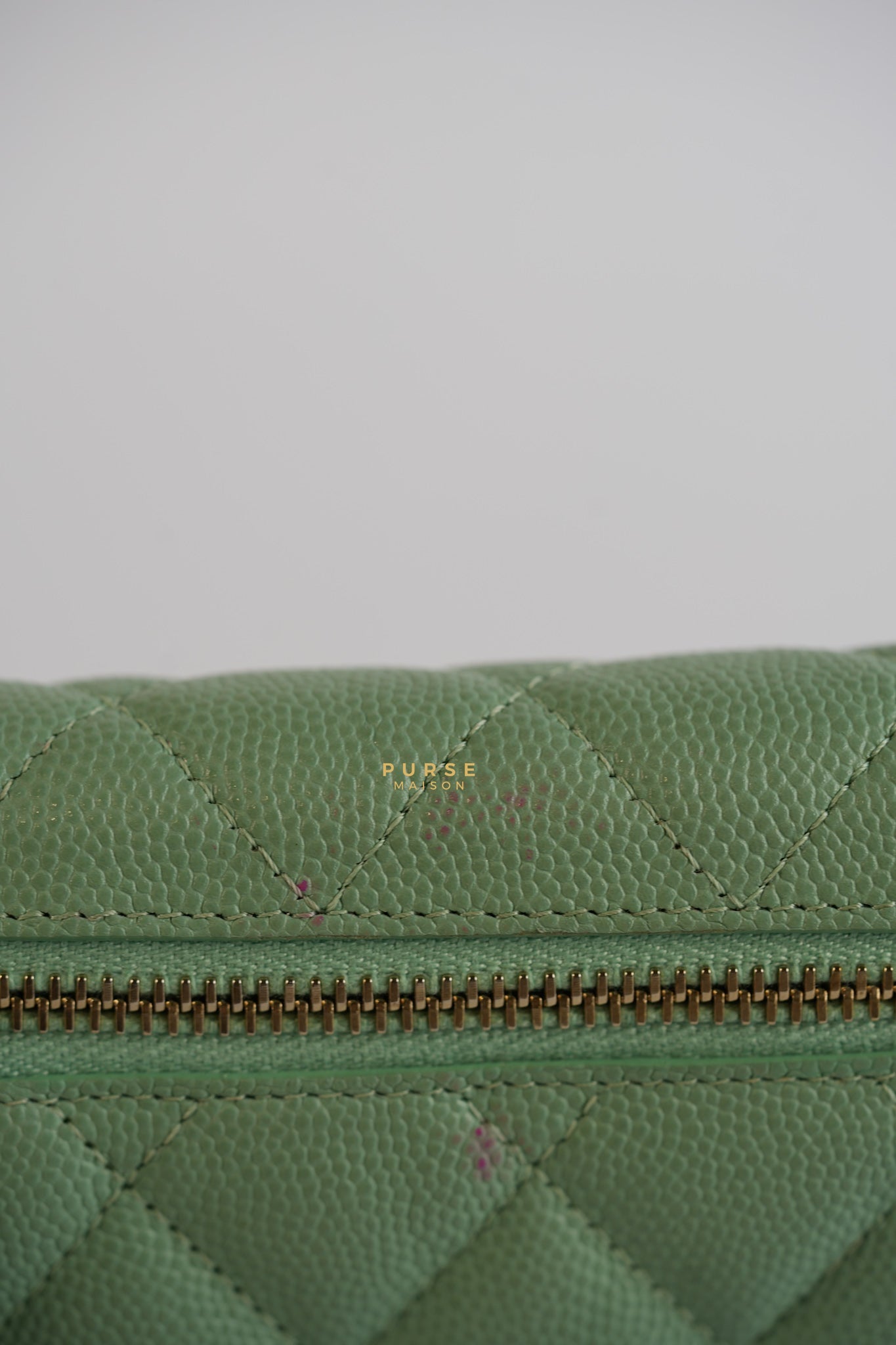 Classic Compact Trifold Wallet in Pastel Green Caviar & Light Gold Hardware (Microchip) | Purse Maison Luxury Bags Shop