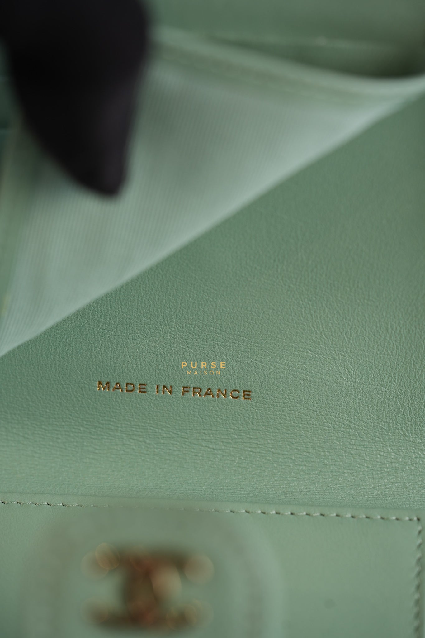 Classic Compact Trifold Wallet in Pastel Green Caviar & Light Gold Hardware (Microchip) | Purse Maison Luxury Bags Shop