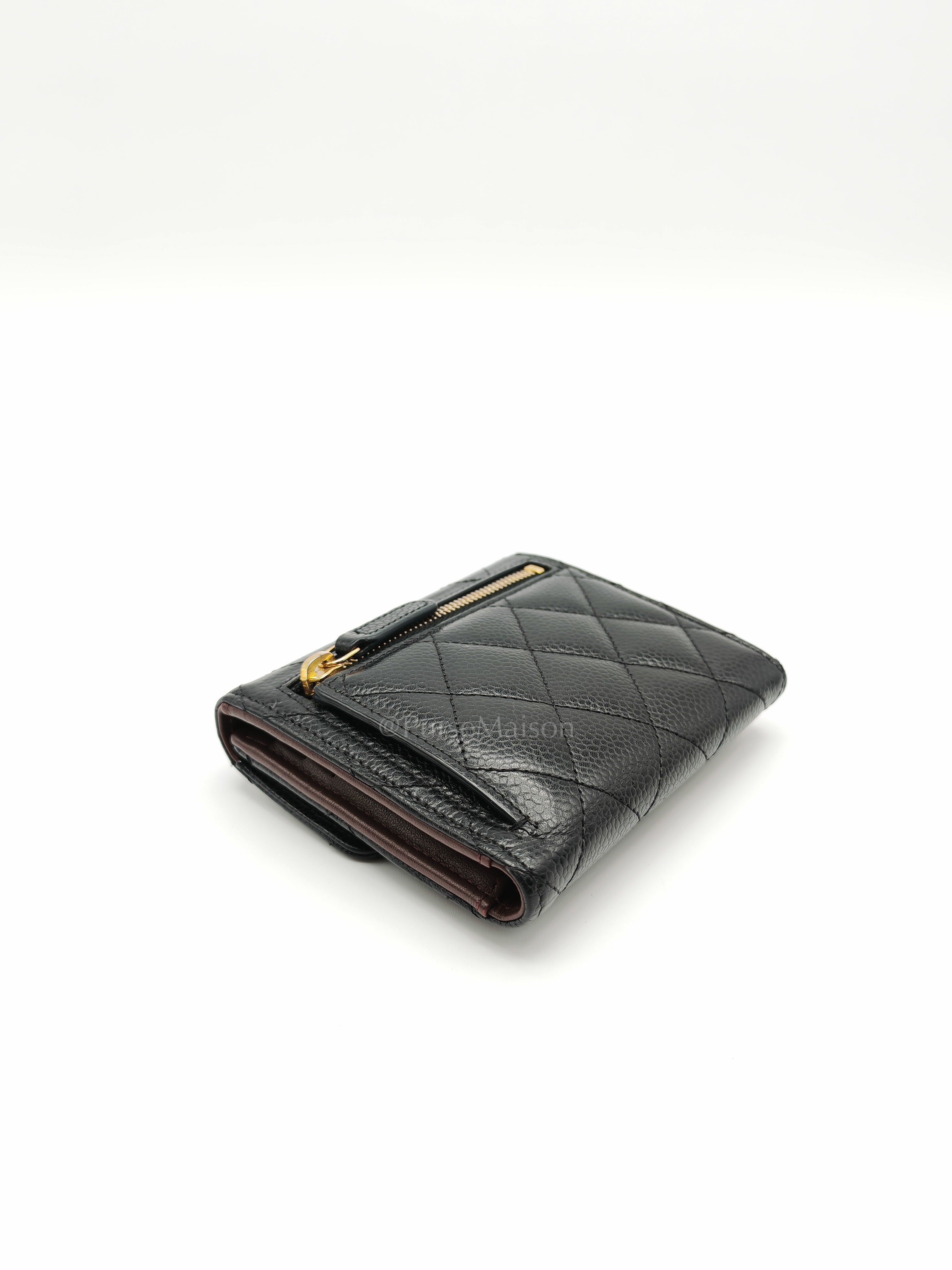 Classic Compact Wallet in Black Caviar Leather and Light Gold Hardware Series 31 | Purse Maison Luxury Bags Shop