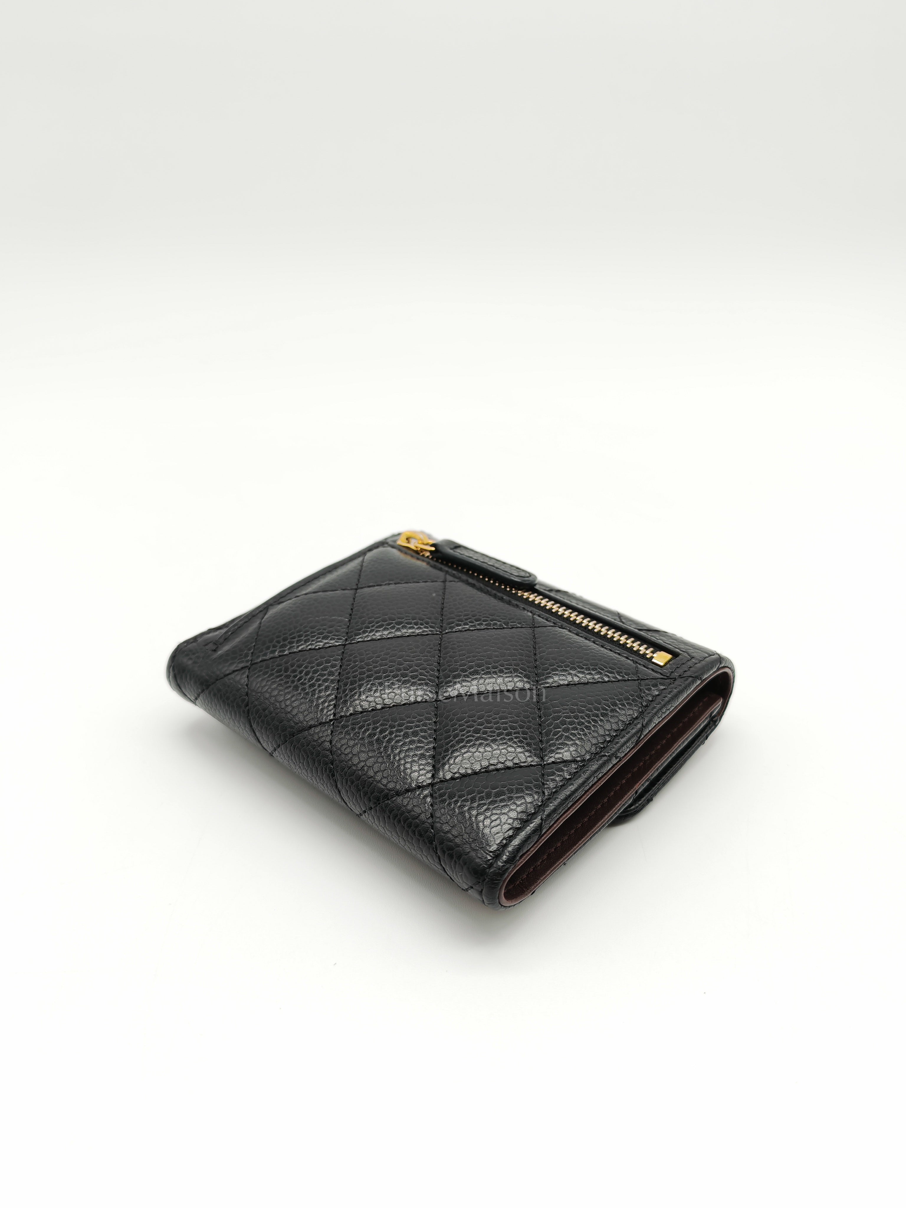 Classic Compact Wallet in Black Caviar Leather and Light Gold Hardware Series 31 | Purse Maison Luxury Bags Shop