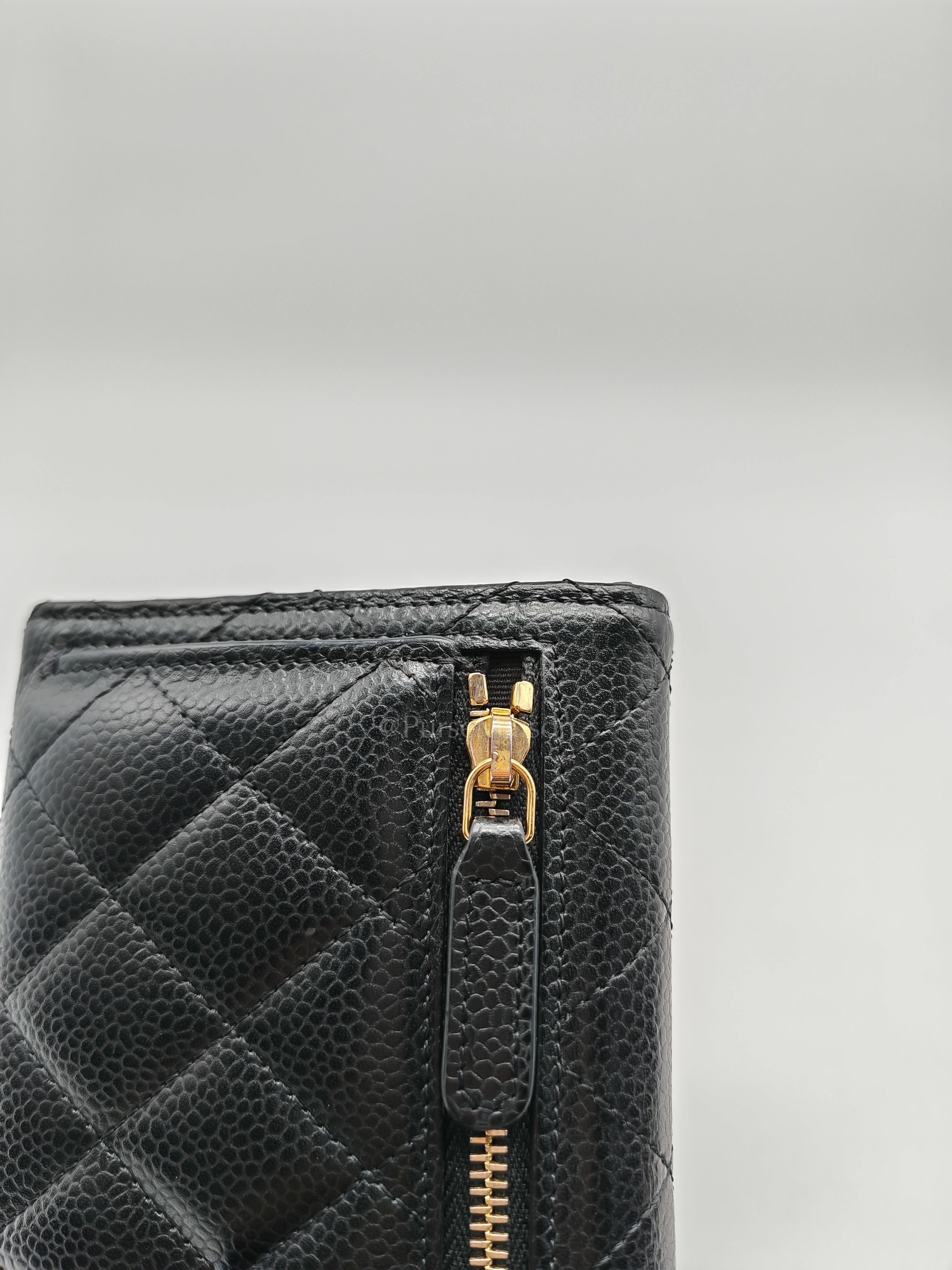 Classic Compact Wallet in Black Caviar Leather and Light Gold Hardware Series 31 | Purse Maison Luxury Bags Shop