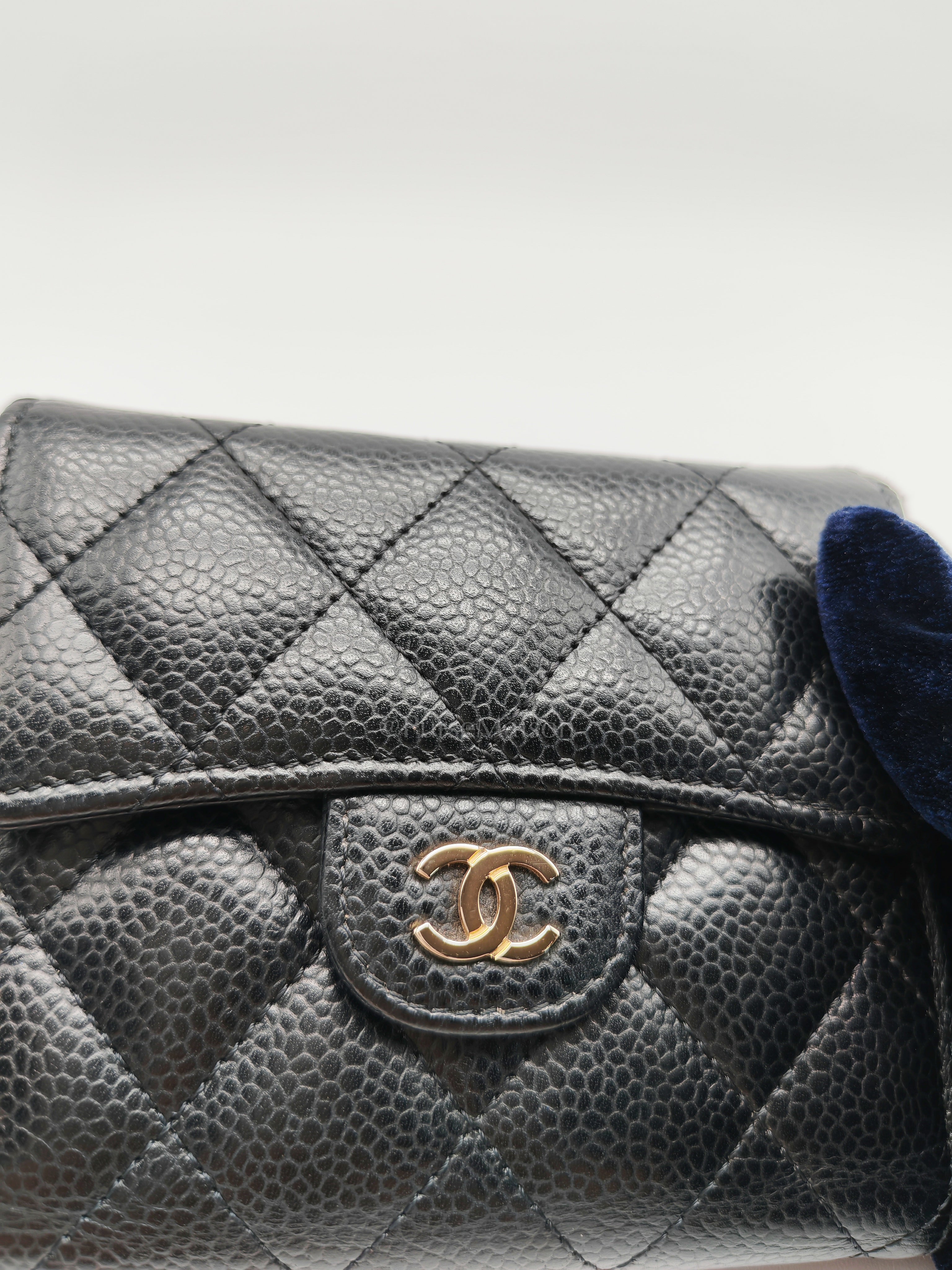 Classic Compact Wallet in Black Caviar Leather and Light Gold Hardware Series 31 | Purse Maison Luxury Bags Shop