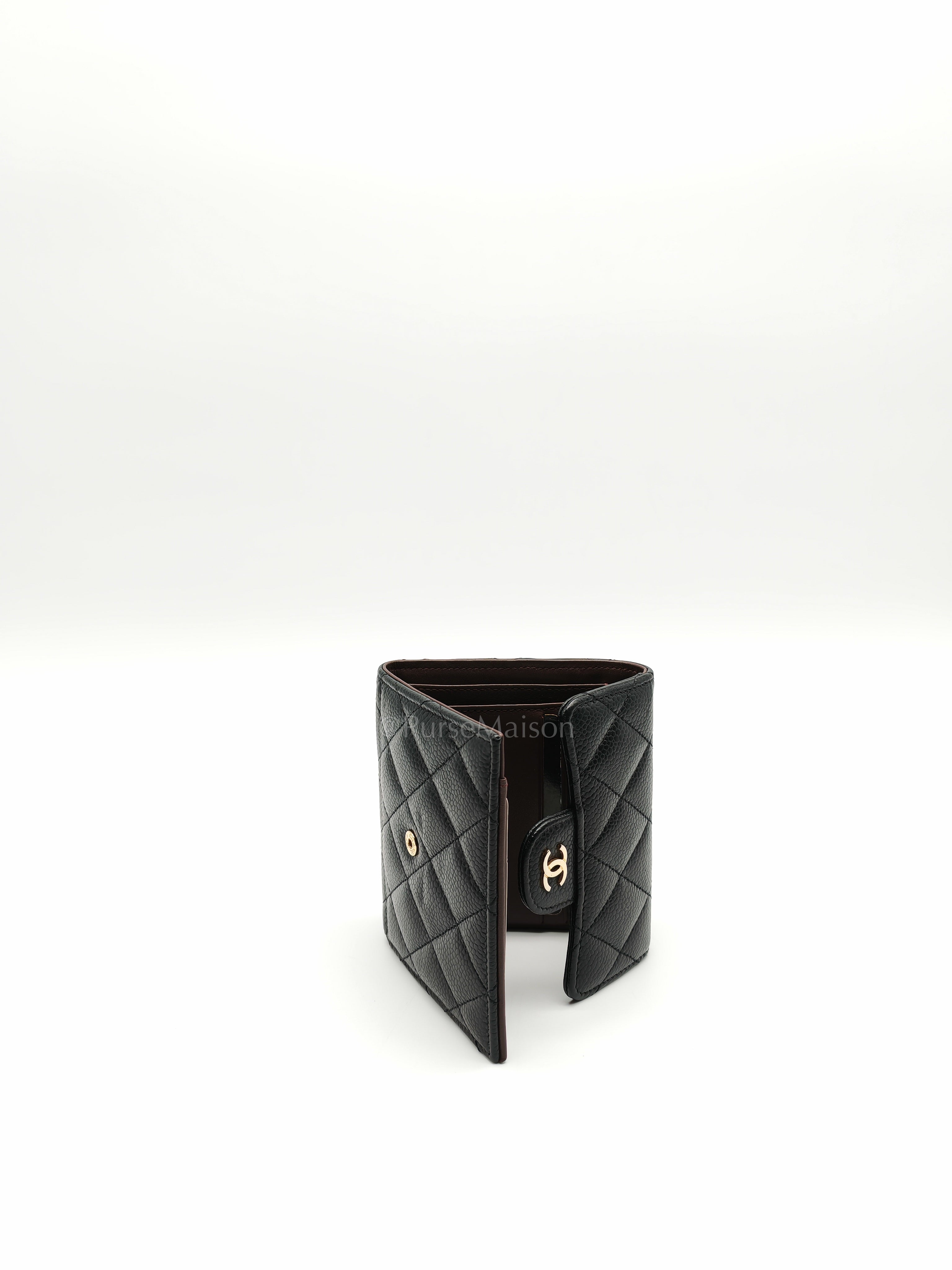 Classic Compact Wallet in Black Caviar Leather and Light Gold Hardware Series 31 | Purse Maison Luxury Bags Shop