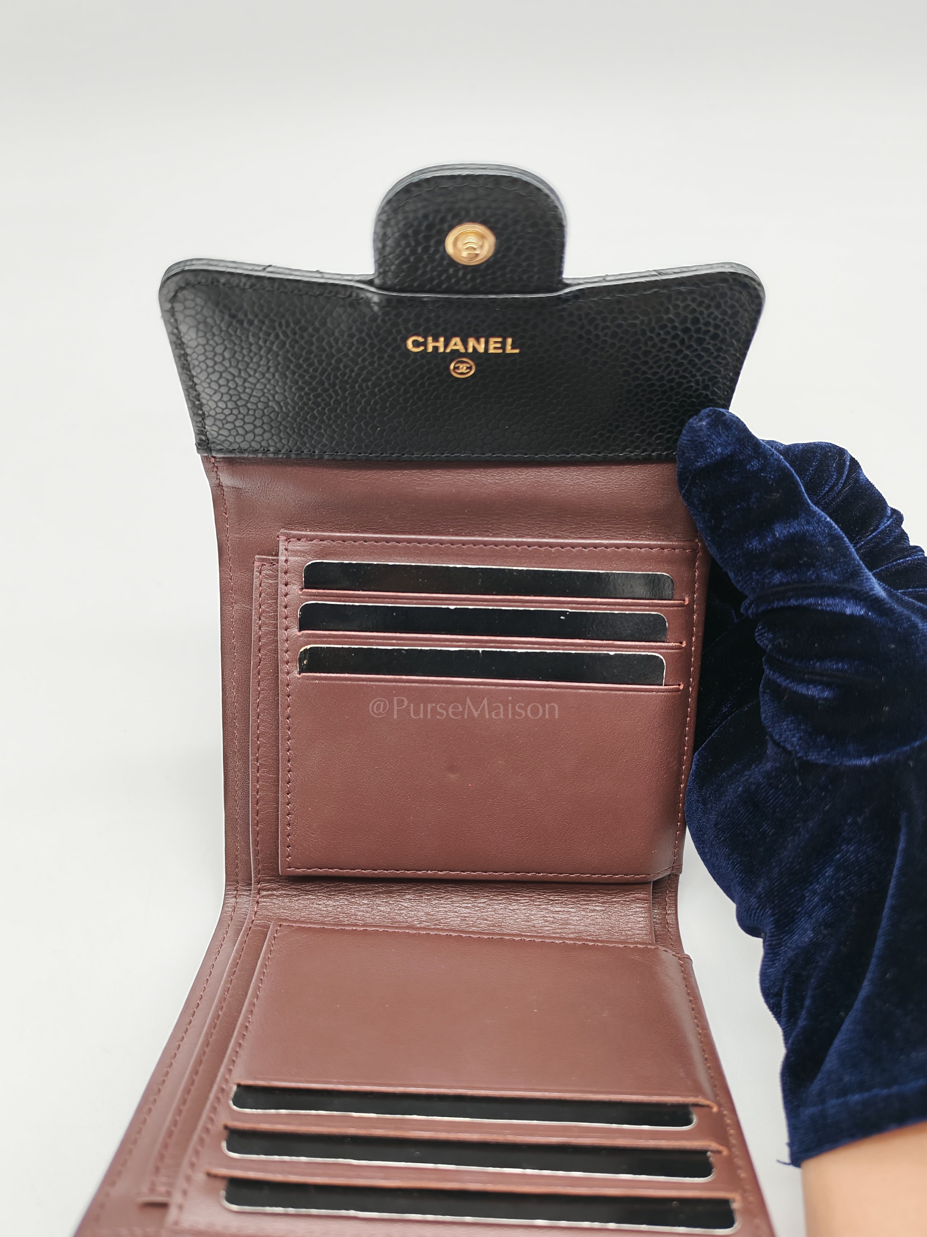 Classic Compact Wallet in Black Caviar Leather and Light Gold Hardware Series 31 | Purse Maison Luxury Bags Shop