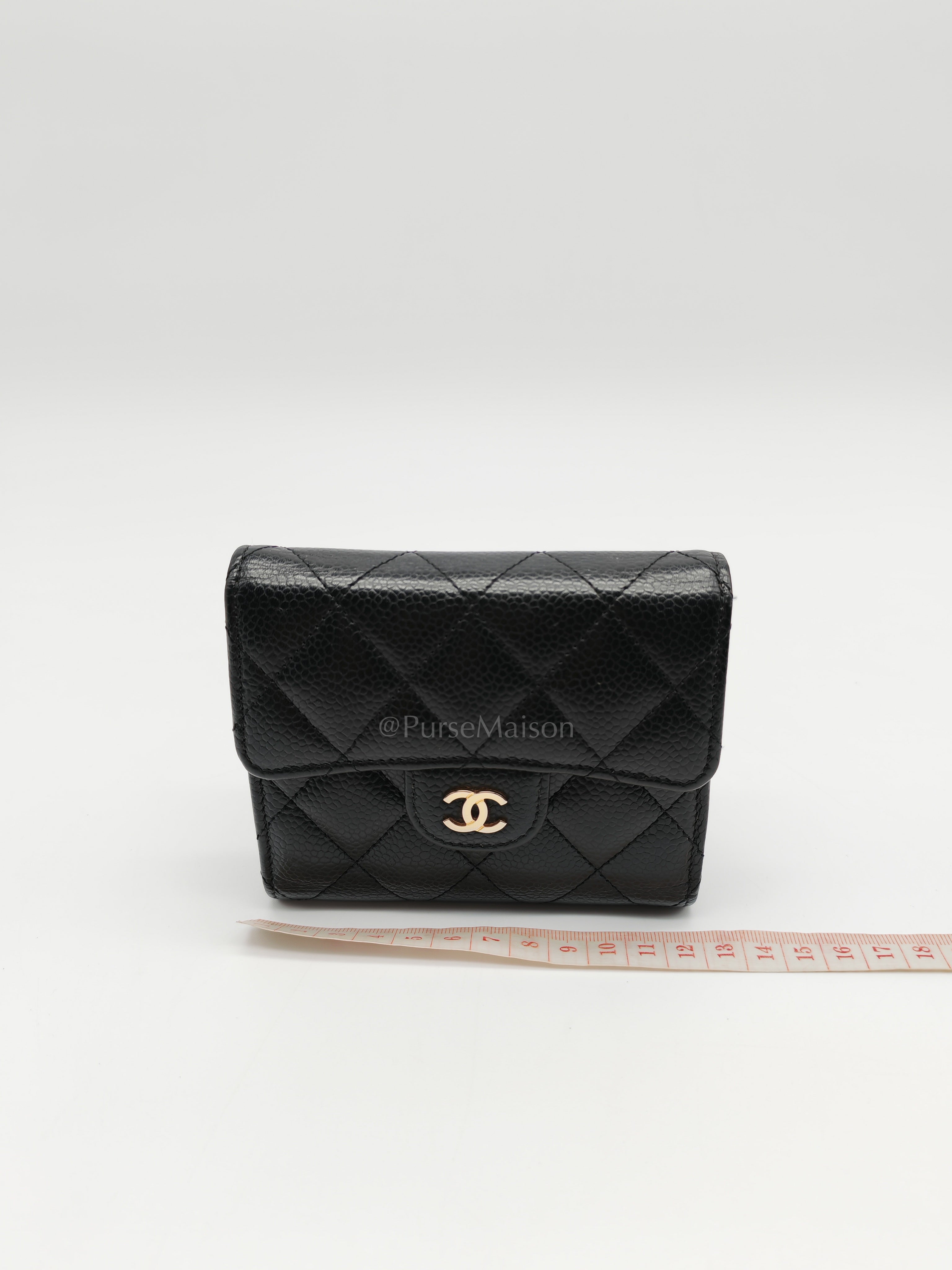 Classic Compact Wallet in Black Caviar Leather and Light Gold Hardware Series 31 | Purse Maison Luxury Bags Shop