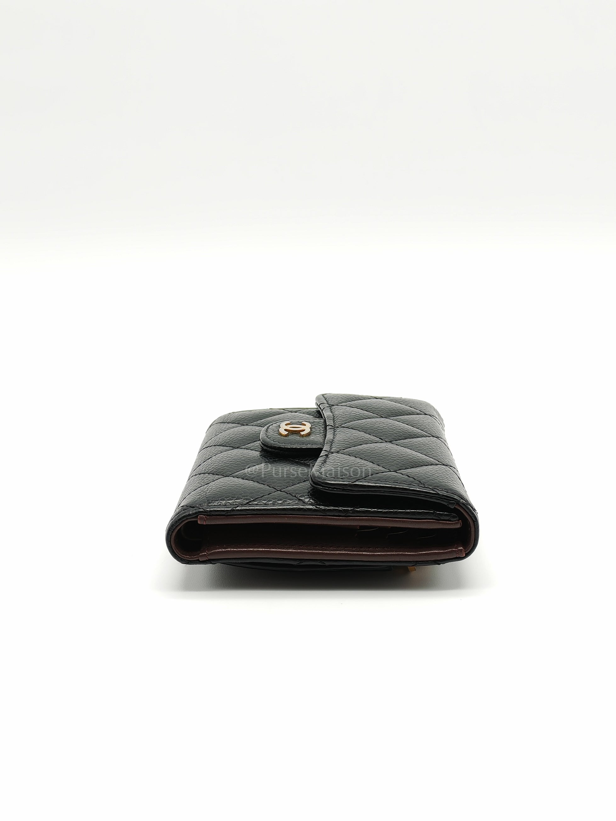 Classic Compact Wallet in Black Caviar Leather and Light Gold Hardware Series 31 | Purse Maison Luxury Bags Shop